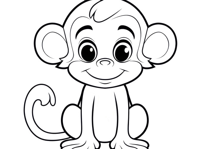 Singe amusant : Coloriage simple pour les enfants (gratuit)