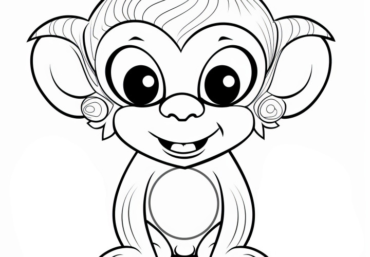 Jolie fille singe avec des boucles d'oreilles : coloriage gratuit à télécharger