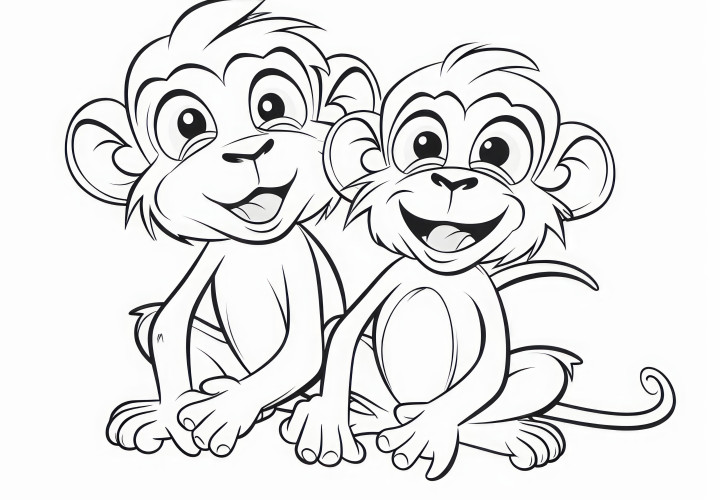 Deux singes amusants : image à colorier sans fond à télécharger (gratuitement)