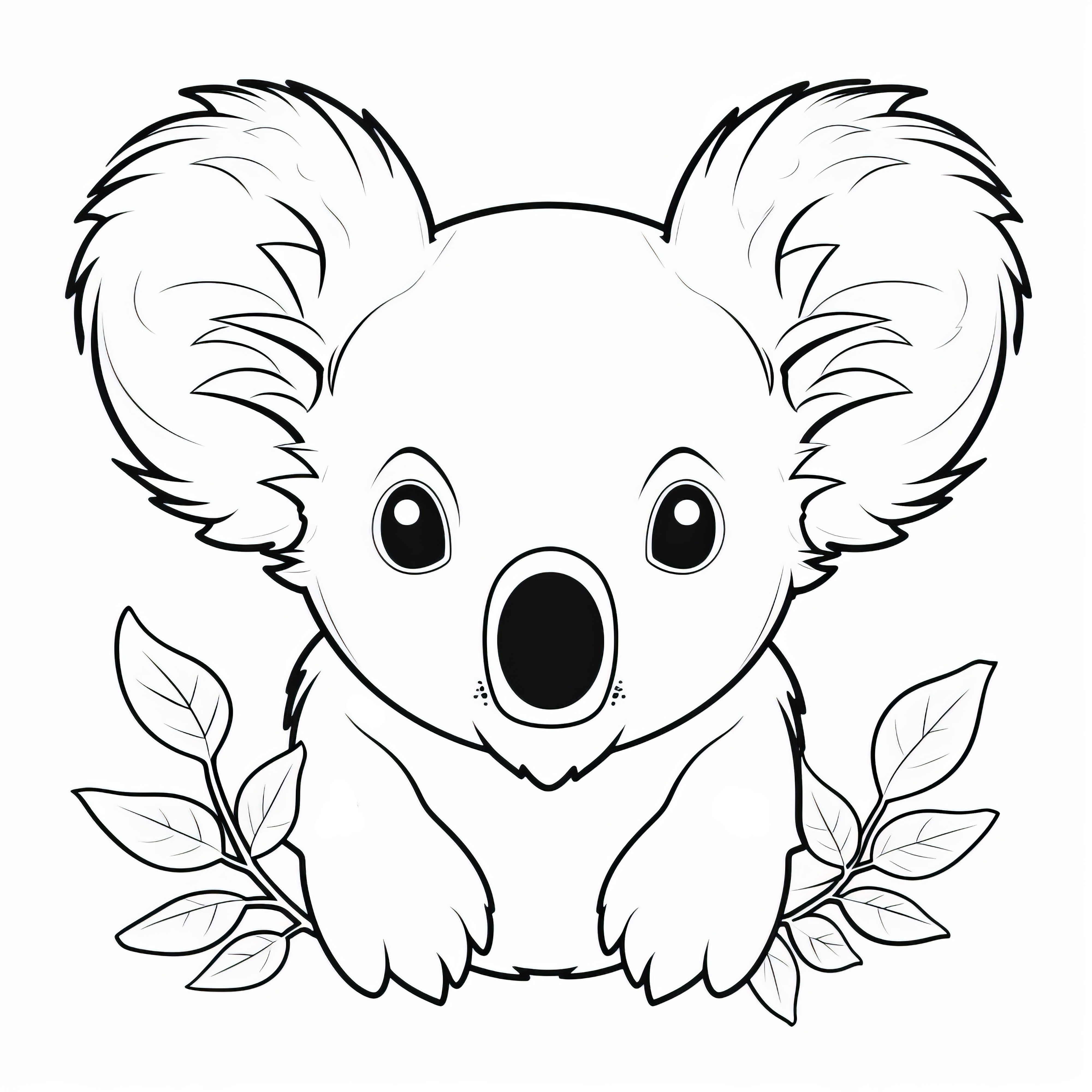 Le koala est assis entre les branches d'eucalyptus : Coloriage simple pour les enfants (Gratuit)