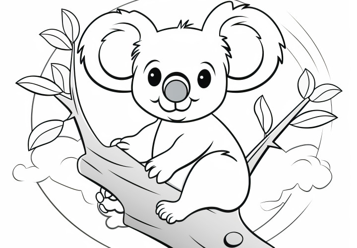 Ours koala amical assis sur une branche : coloriage gratuit à télécharger