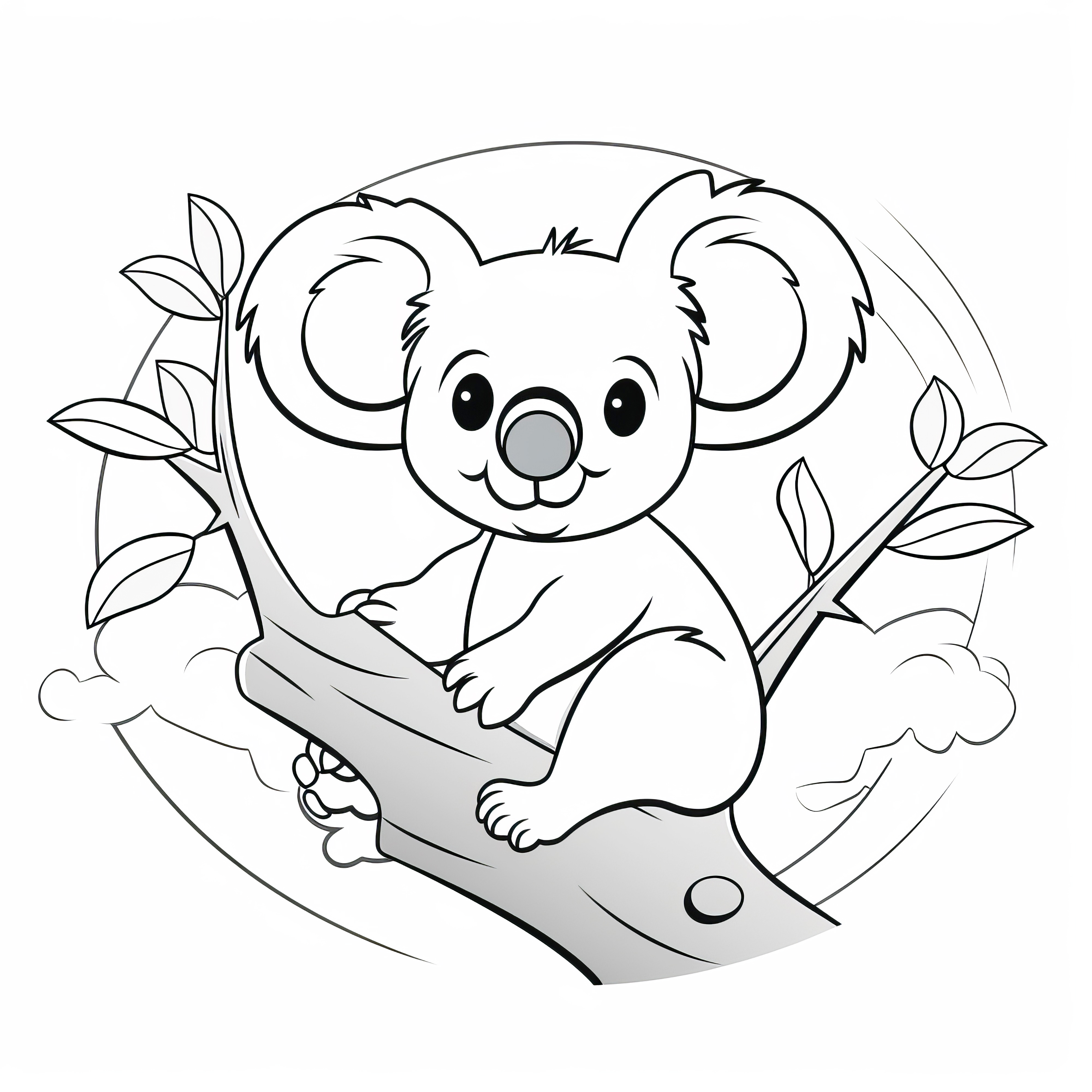 Un koala amical est assis sur une branche : coloriage gratuit à télécharger