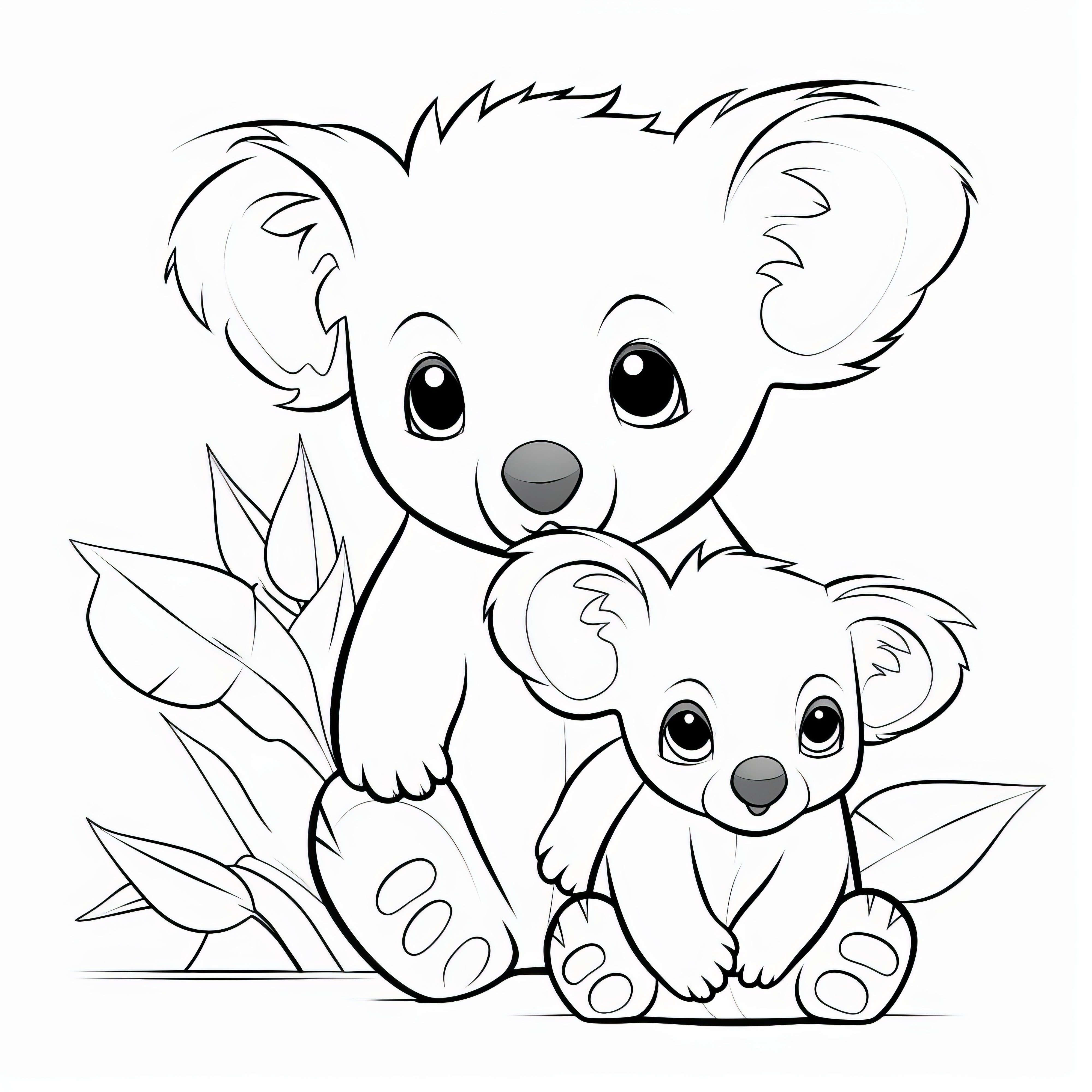 Tierna mamá koala con su cría: imagen para colorear gratuita para descargar