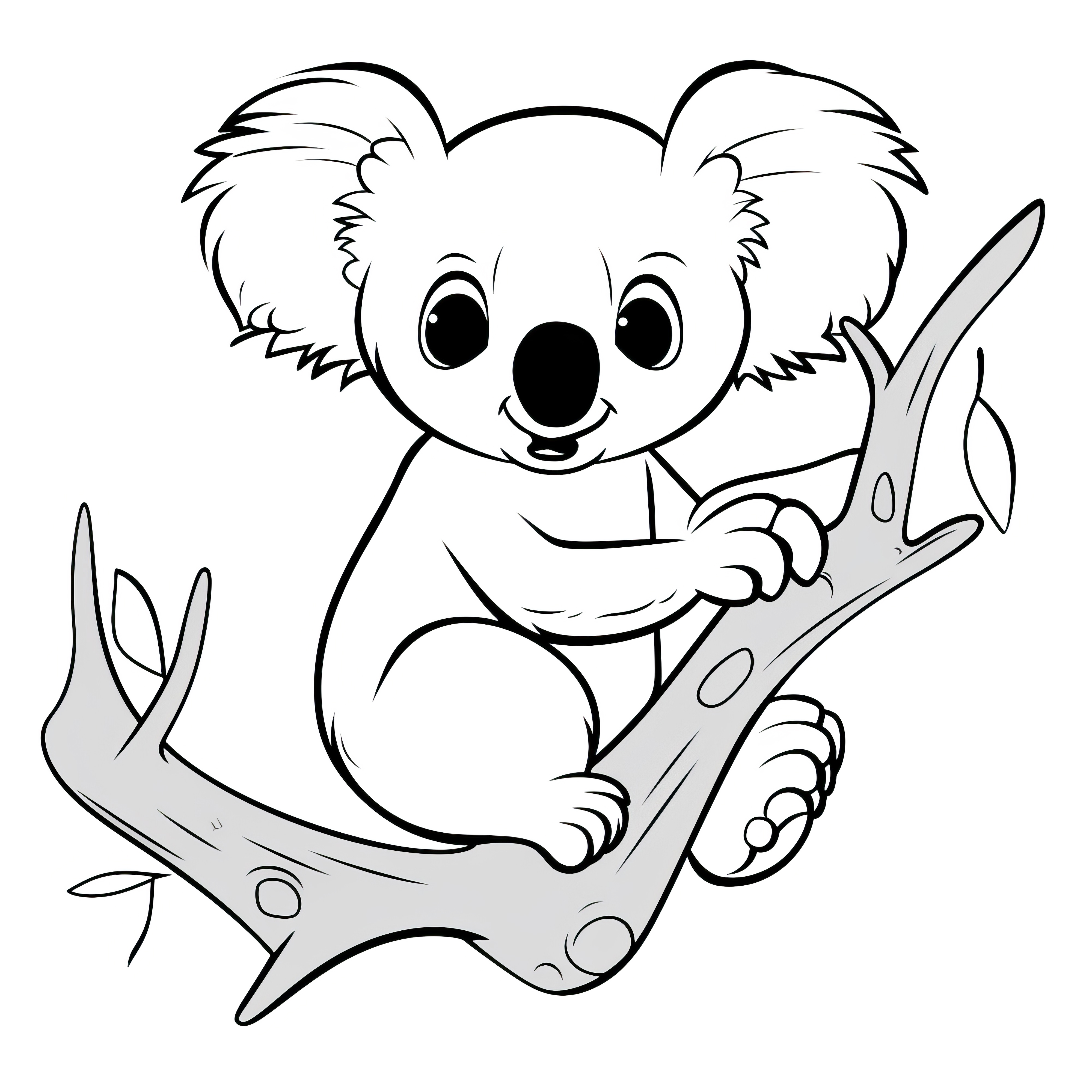 Koala doux sur une branche : coloriage facile pour enfants (gratuit)