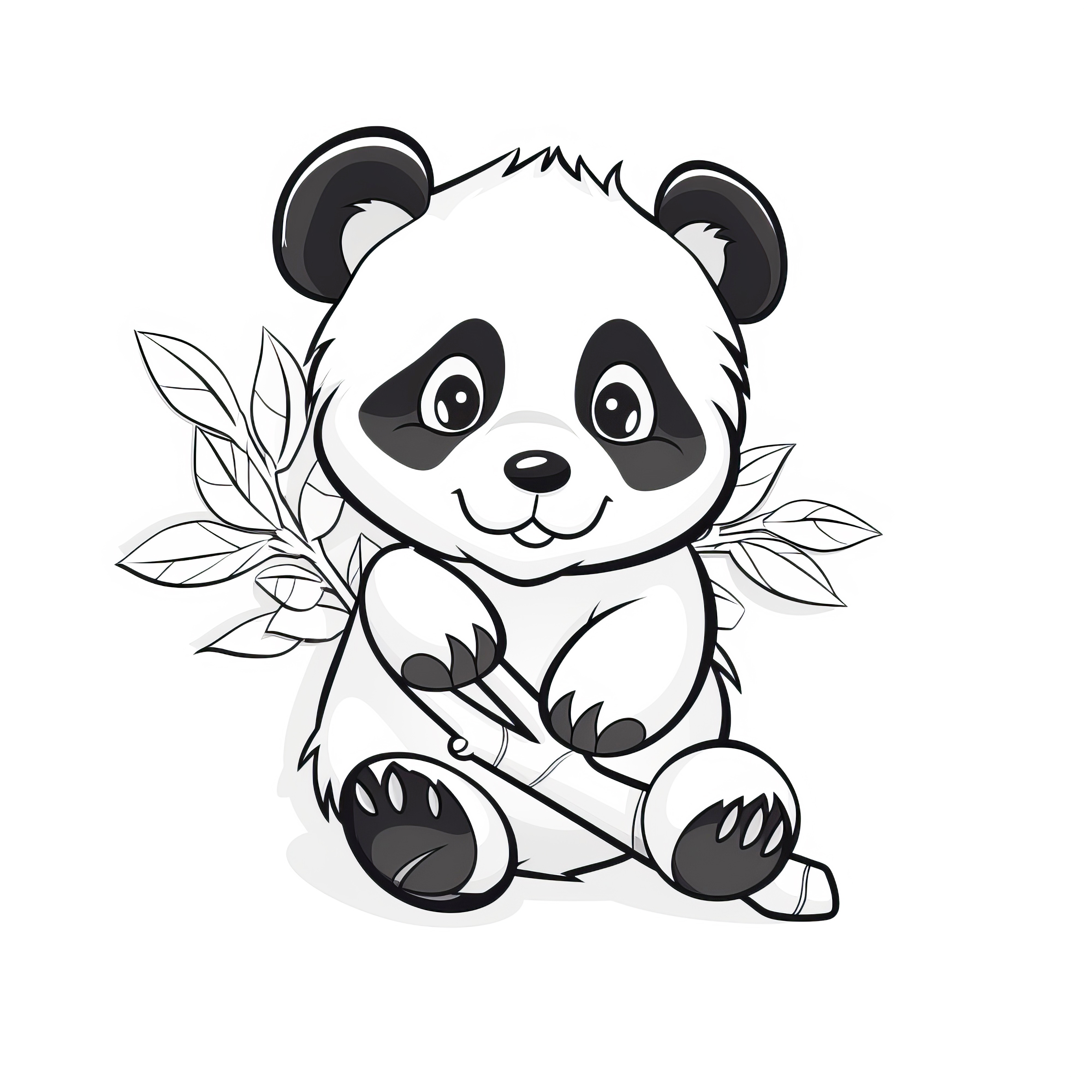 Petit panda avec une branche de bambou : image à colorier simple pour les enfants (gratuit)