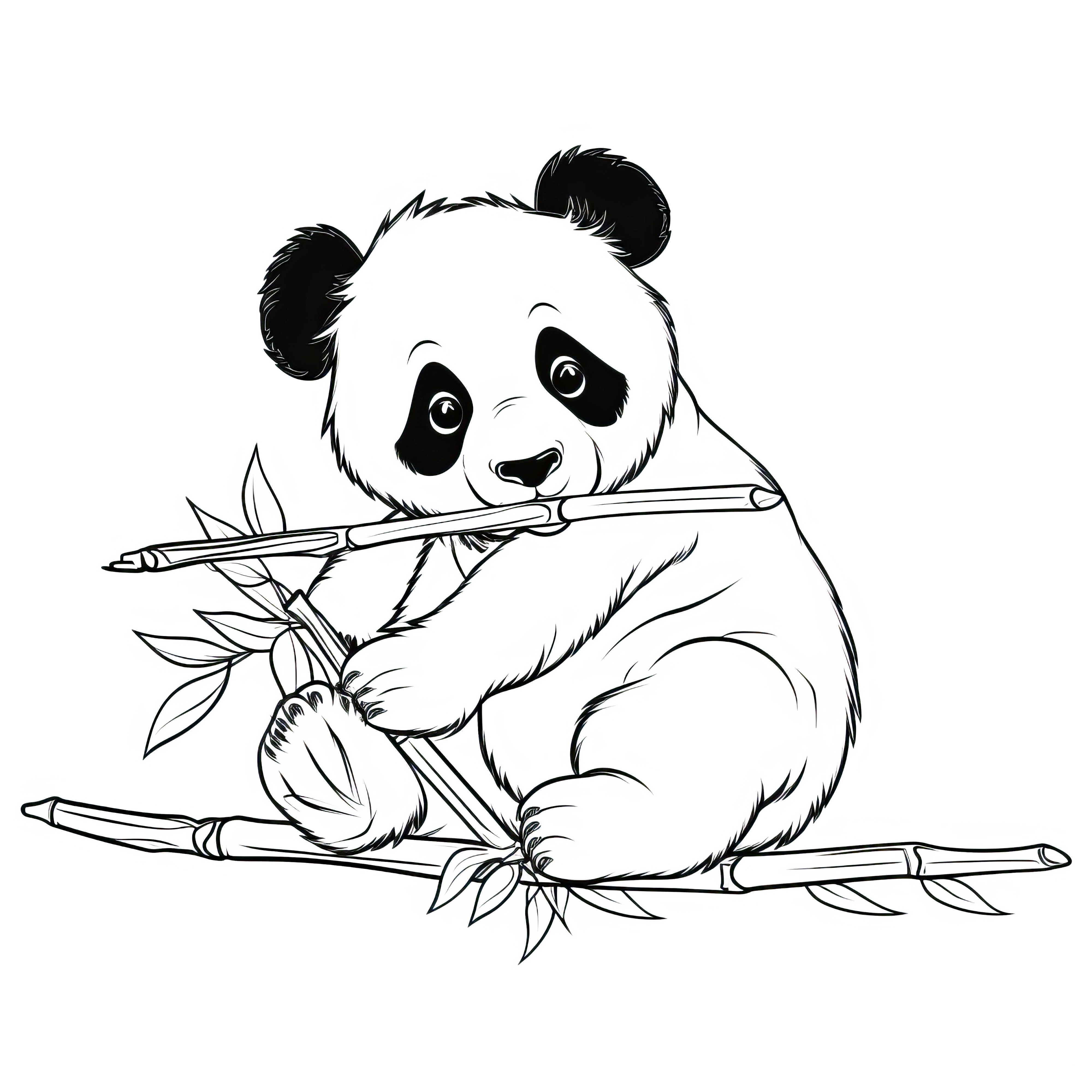 Le panda est assis confortablement sur une branche de bambou : Coloriage simple pour les enfants (Gratuit)