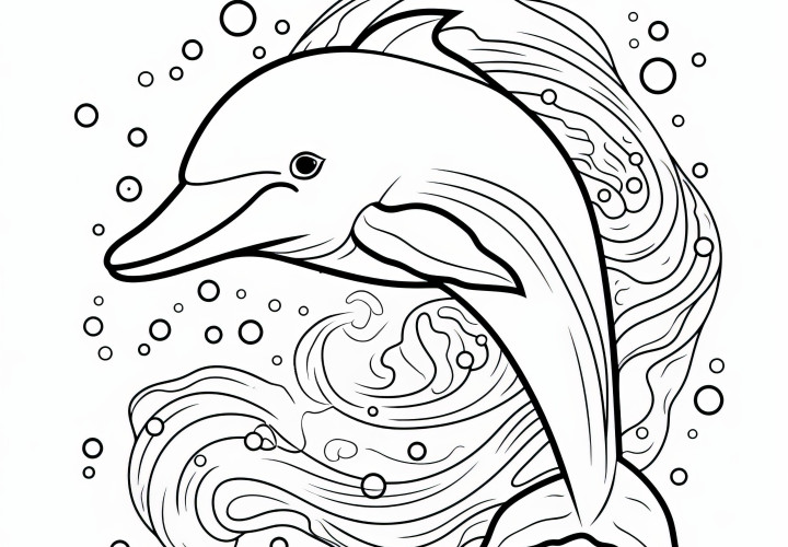 Delfin i det sprudlande vattnet: Gratis målarbild