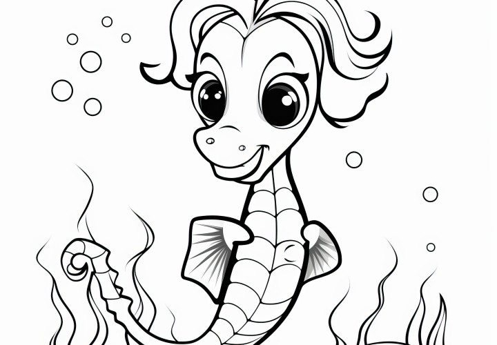 Hippocampe coquin au fond de la mer : coloriage pour les créatifs à télécharger (gratuitement)