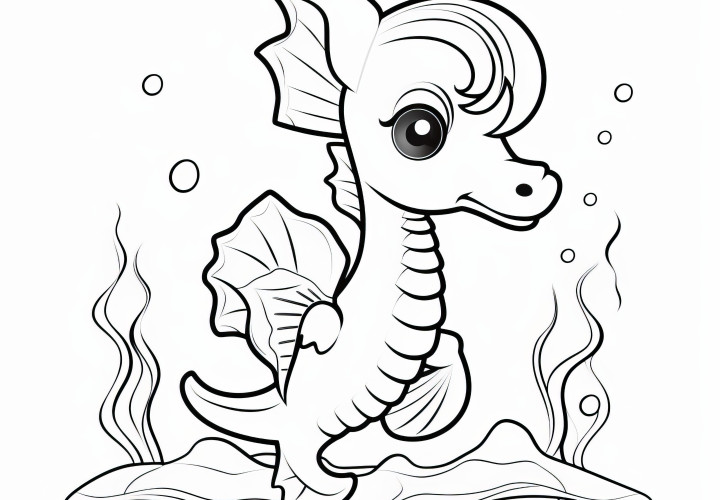 Image de coloriage simple d'un hippocampe pour enfants (Gratuit)