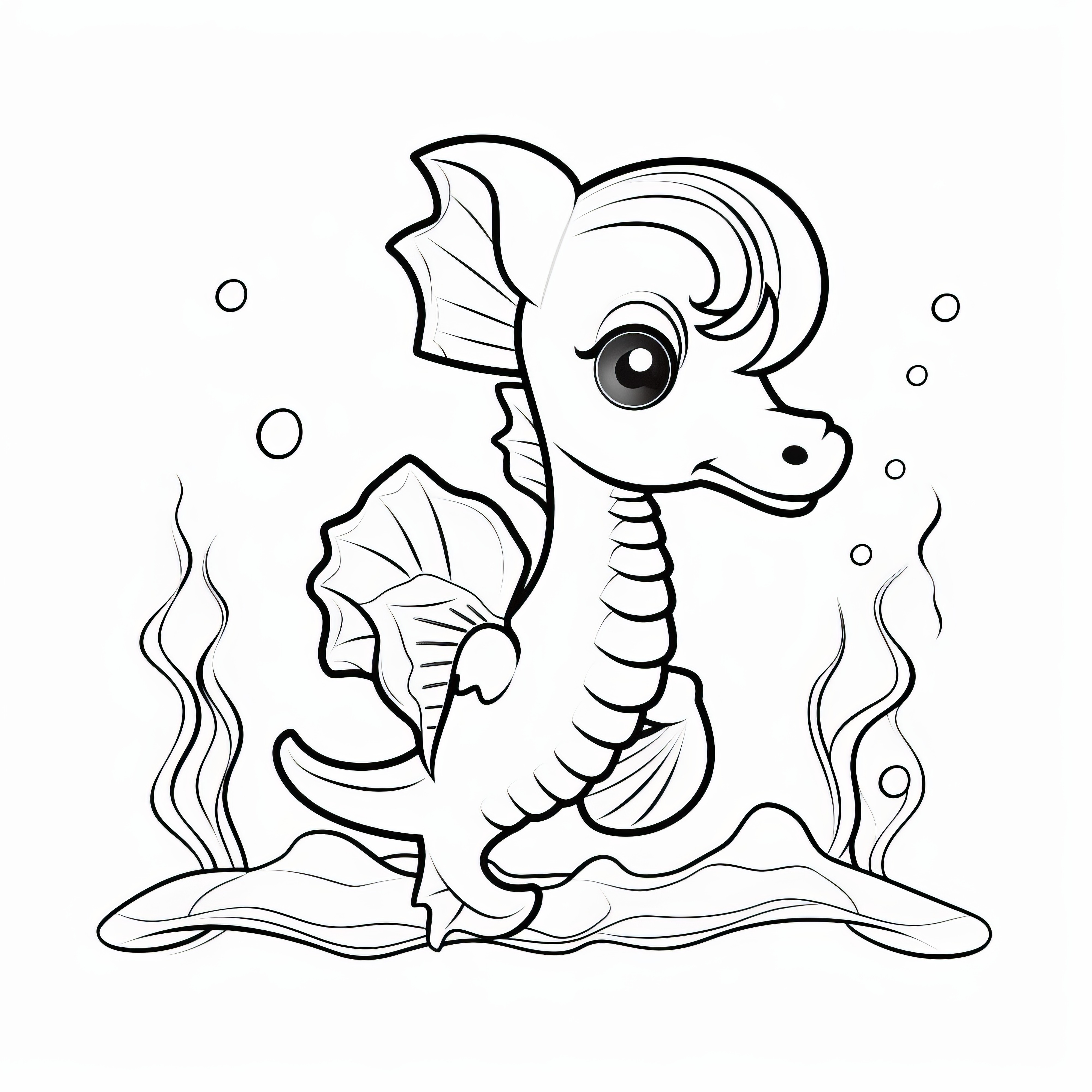 Dessin simple d'une hippocampe pour enfants (Gratuit)