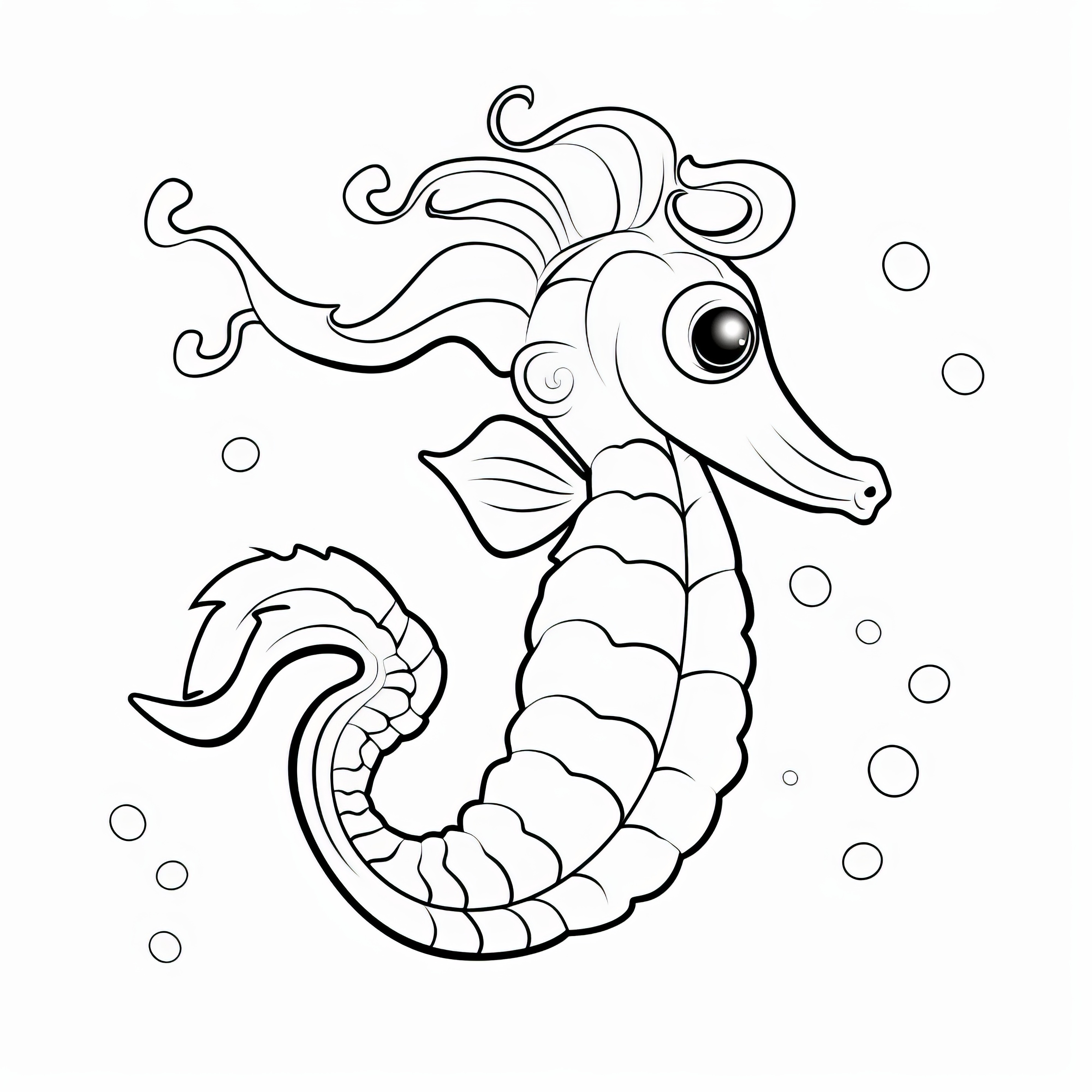 Adorable petit hippocampe dans une pose dynamique : Coloriages simples (Gratuits)