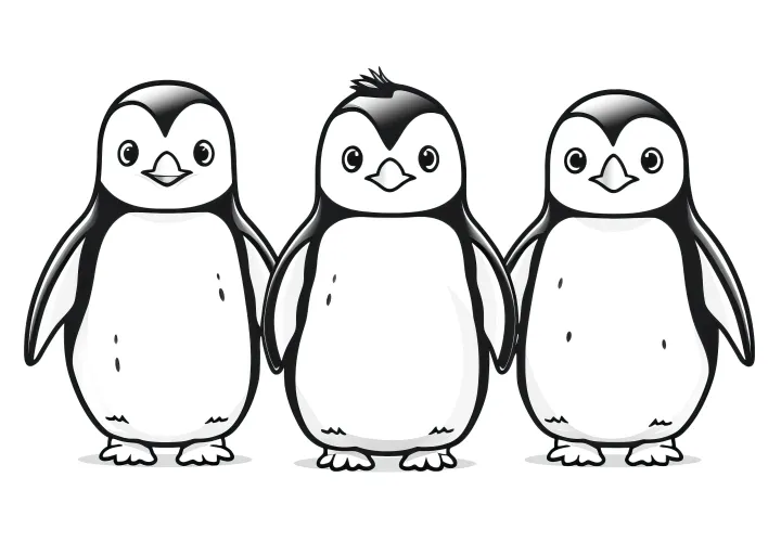 Trois adorables pingouins : coloriage à imprimer (gratuit)