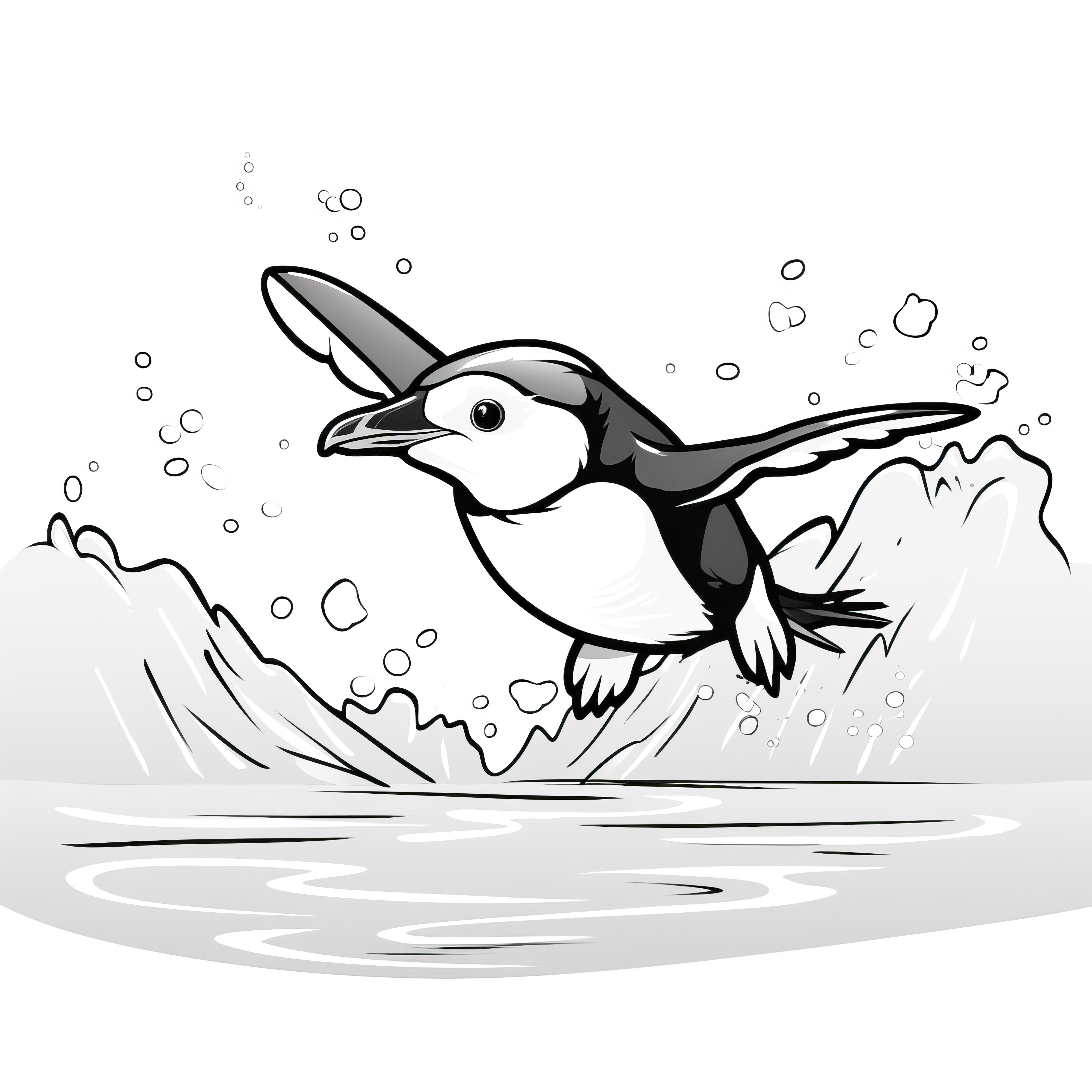 Pinguin volant en action : Coloriage pour enfants (Gratuit)