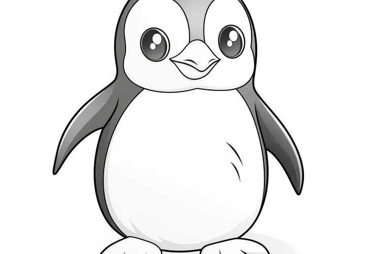 Pingouin adorable avec de grands yeux : Coloriage simple pour les enfants (Gratuit)