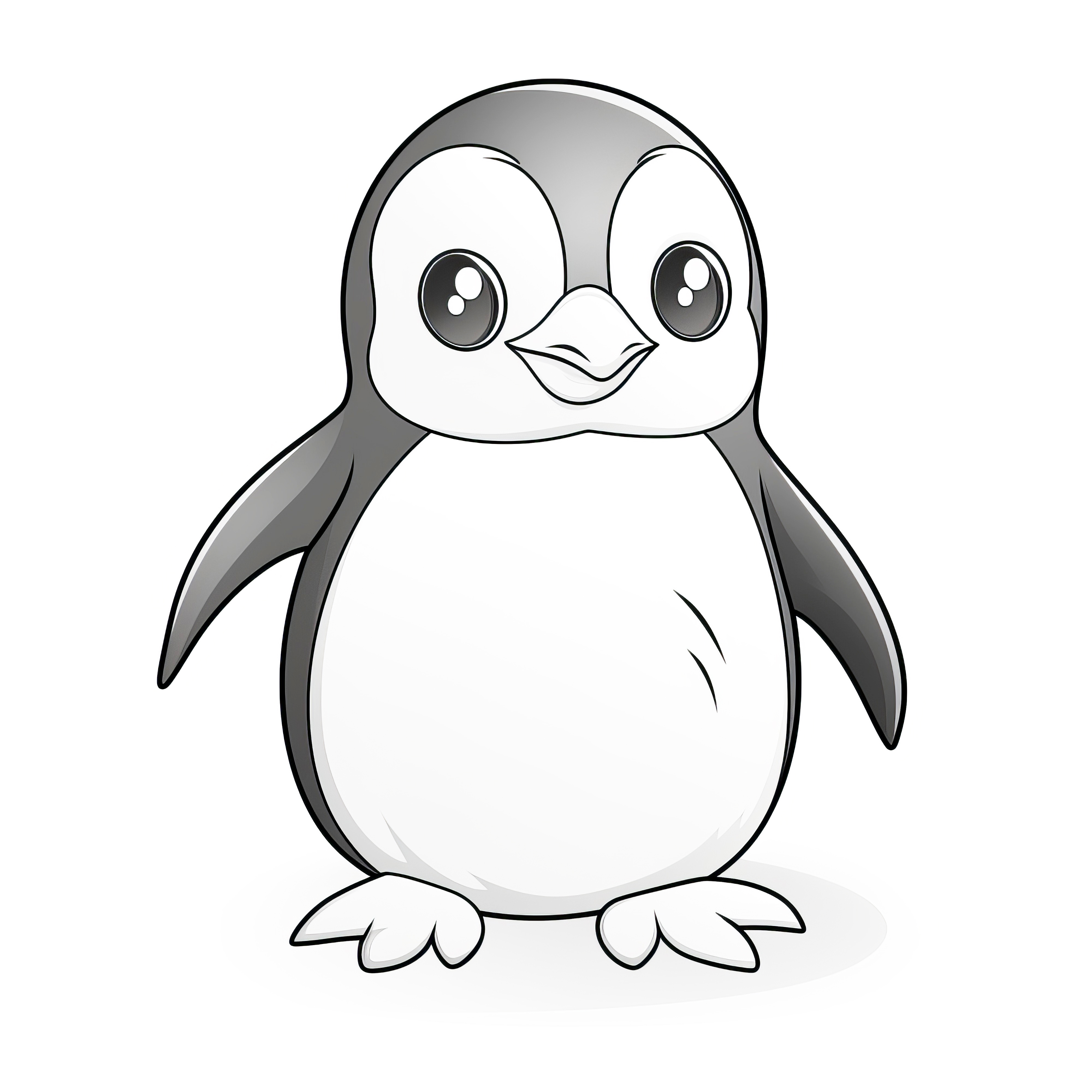 Pingouin mignon aux grands yeux : Coloriage facile pour enfants (Gratuit)