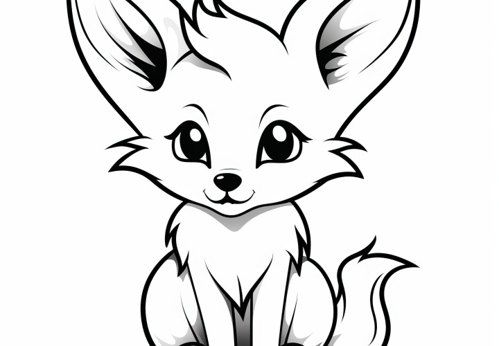 Renard mignon aux oreilles pointues : modèle de coloriage simple à imprimer (gratuit)