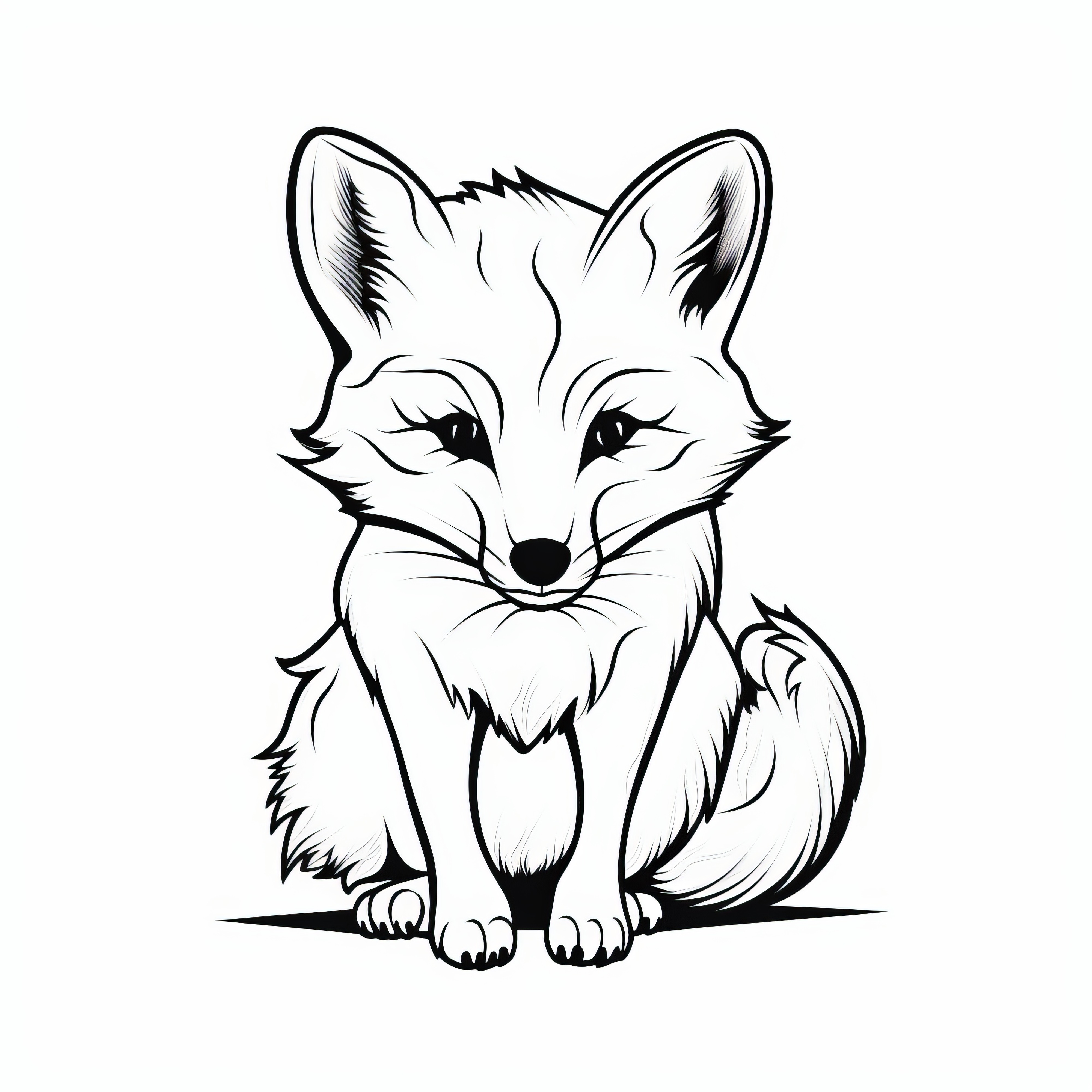 Renard au regard concentré : Modèle de coloriage simple sans arrière-plan (Gratuit)