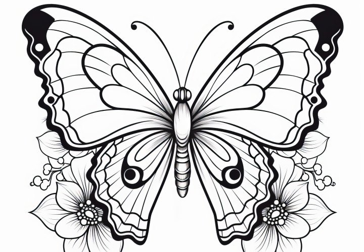 Papillon avec des motifs floraux : Image à colorier gratuite