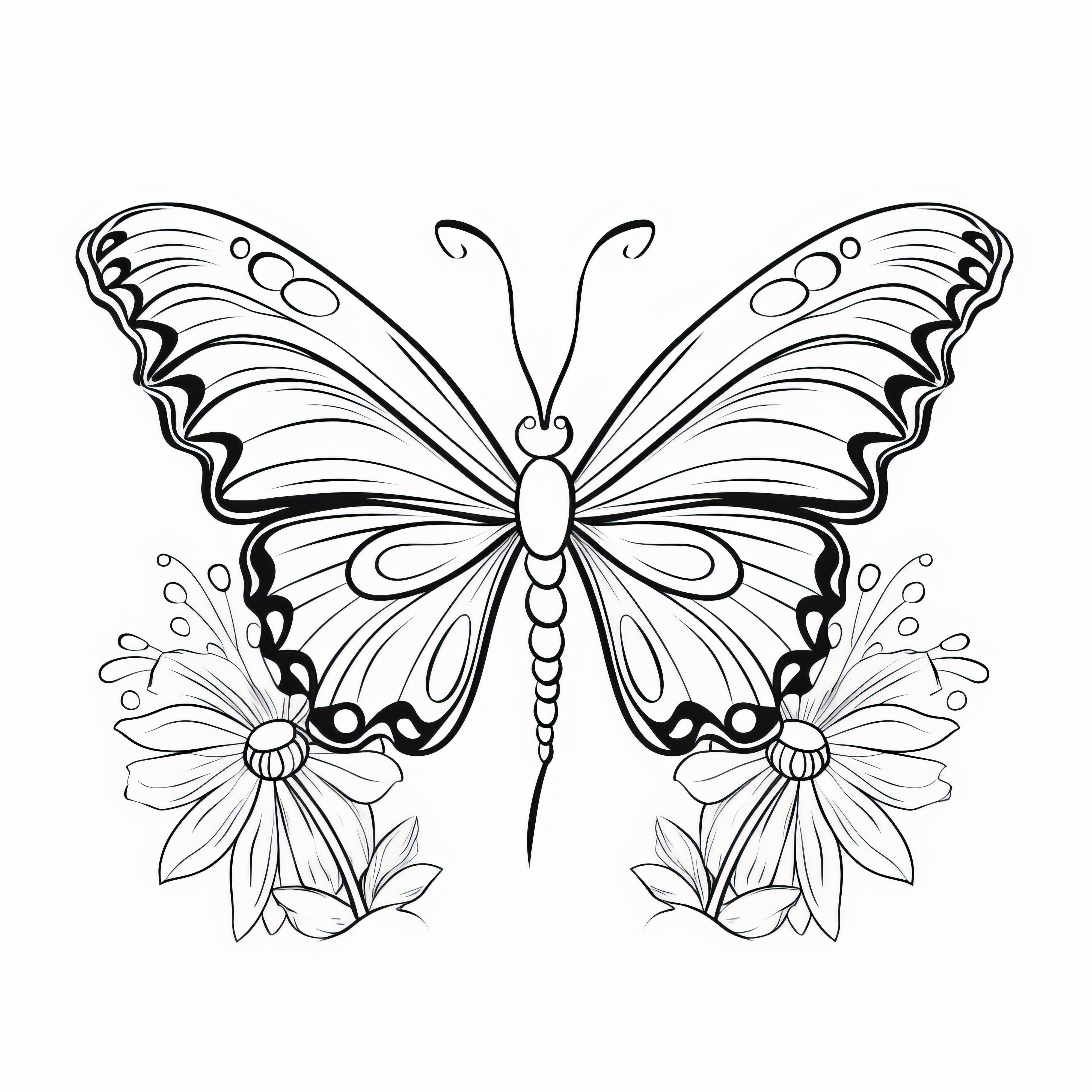 Papillon magnifique avec des fleurs à colorier (gratuit)