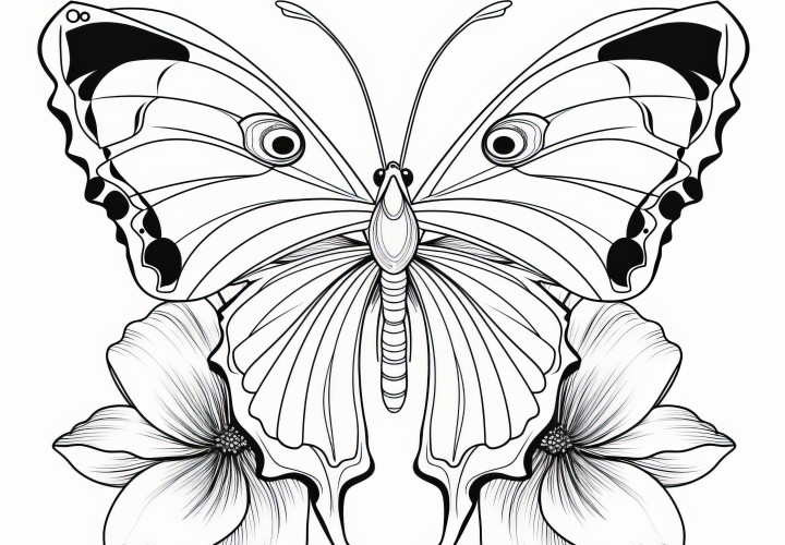 Magnifique papillon avec de magnifiques fleurs : Coloriage à télécharger (Gratuit)