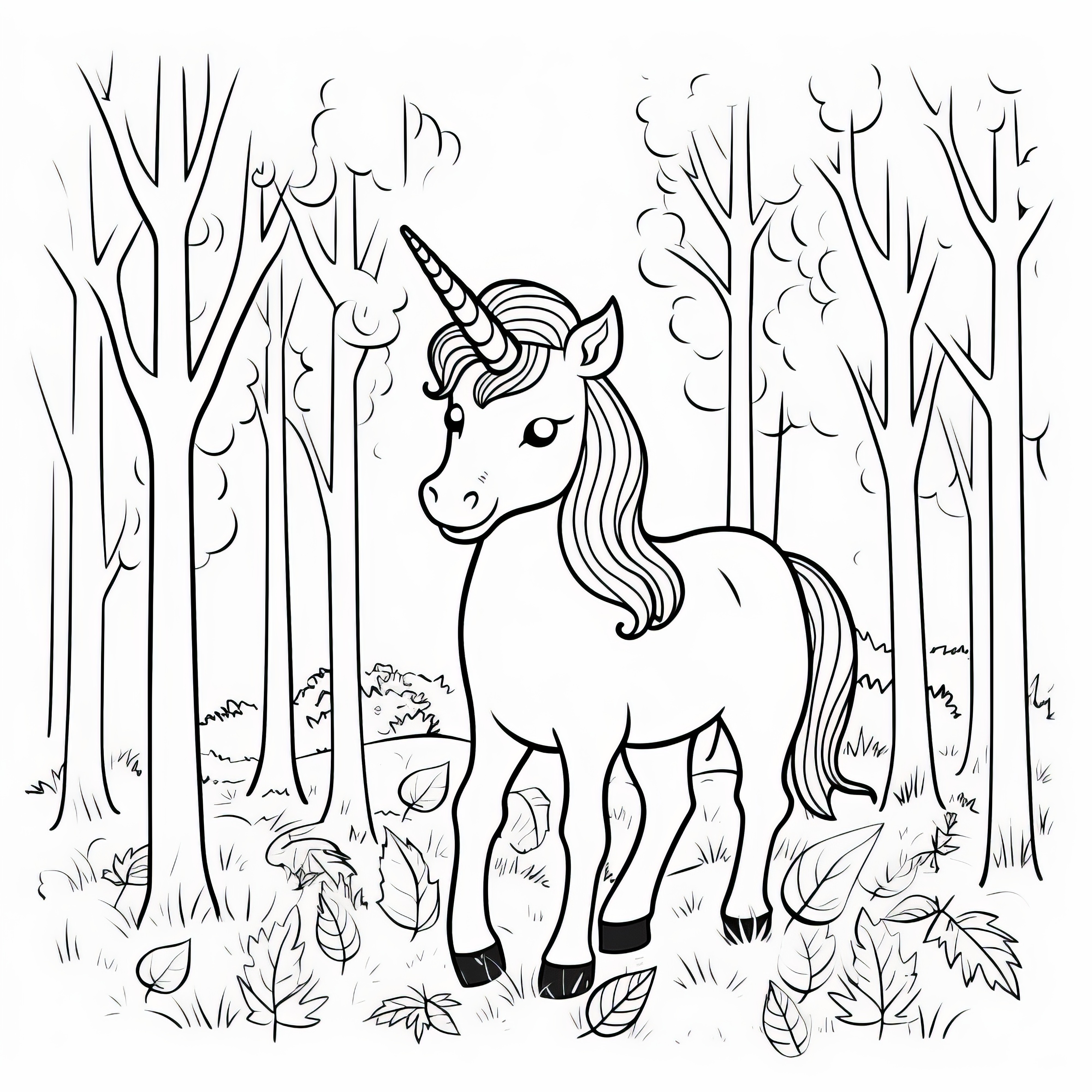 Unicorn lindo en el bosque de otoño con hojas de colores: Imagen para descargar (Gratis)