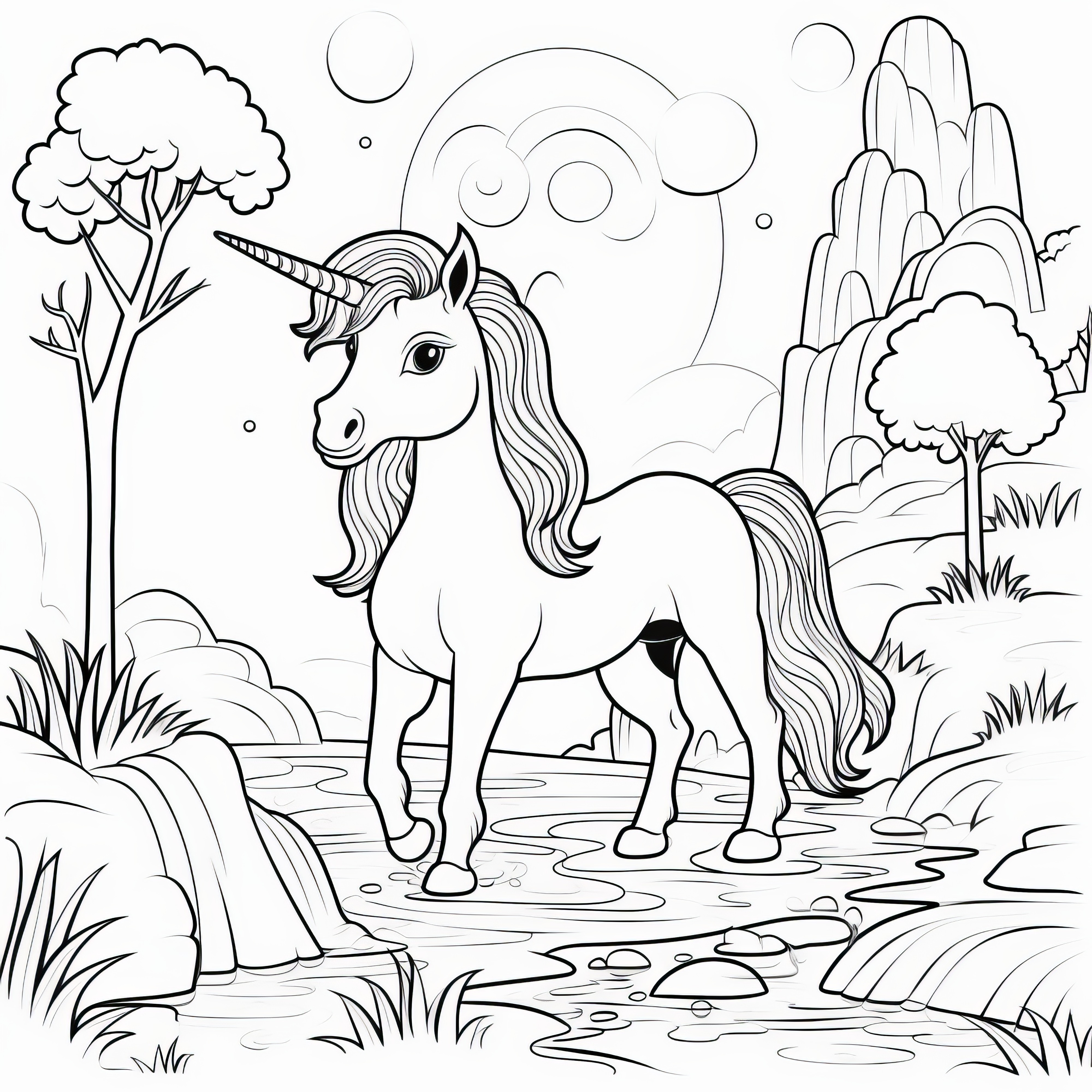 Unicorn en el río: dibujo para colorear