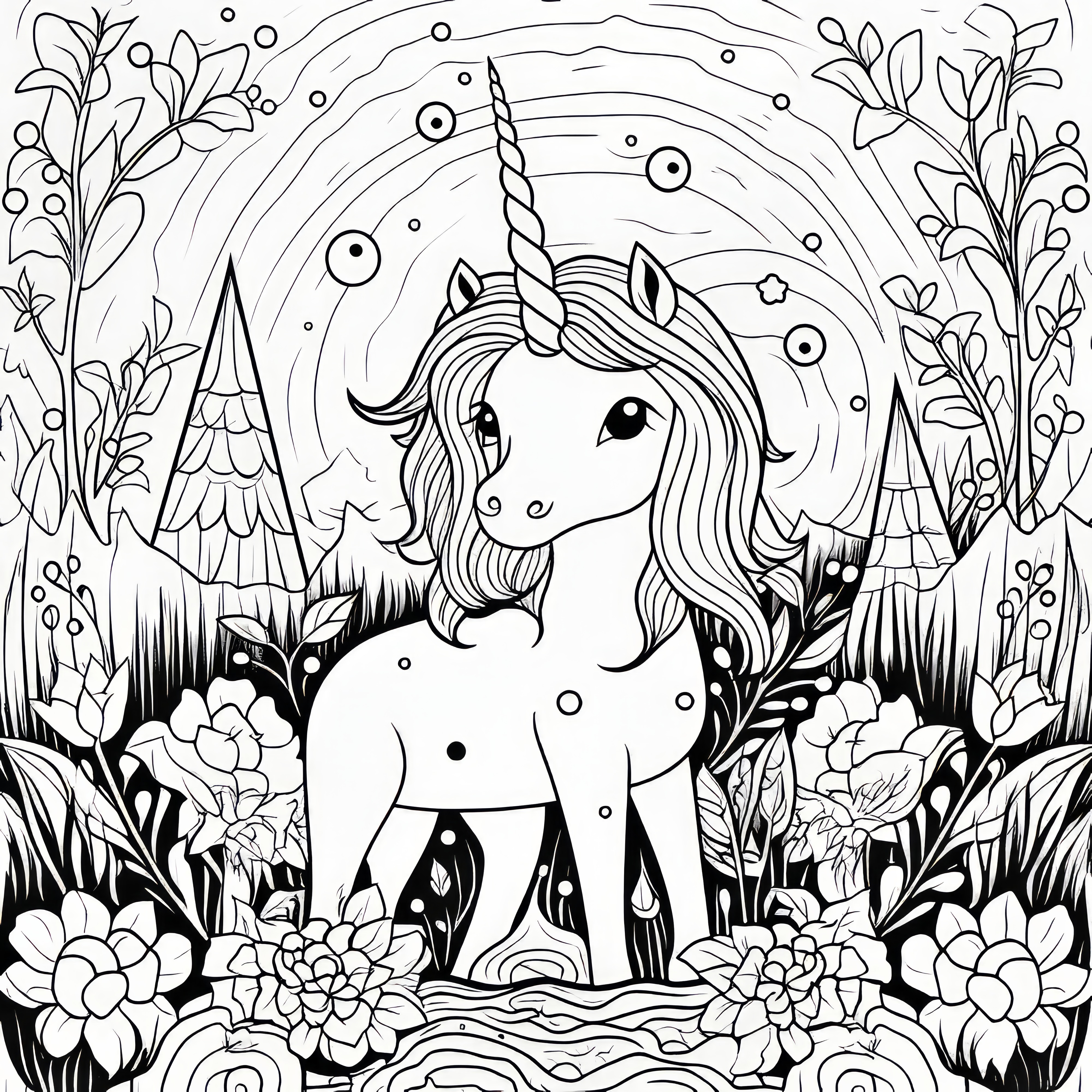 Une licorne dans la forêt enchantée : coloriage de qualité exceptionnelle