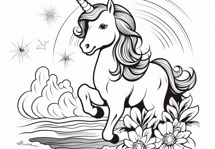 Licorne élégante et galopante : Coloriage féerique pour enfants (Gratuit)