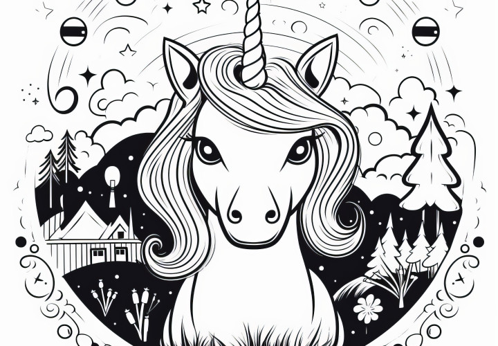 Tête de licorne - Téléchargez gratuitement un modèle de couleur élégant maintenant