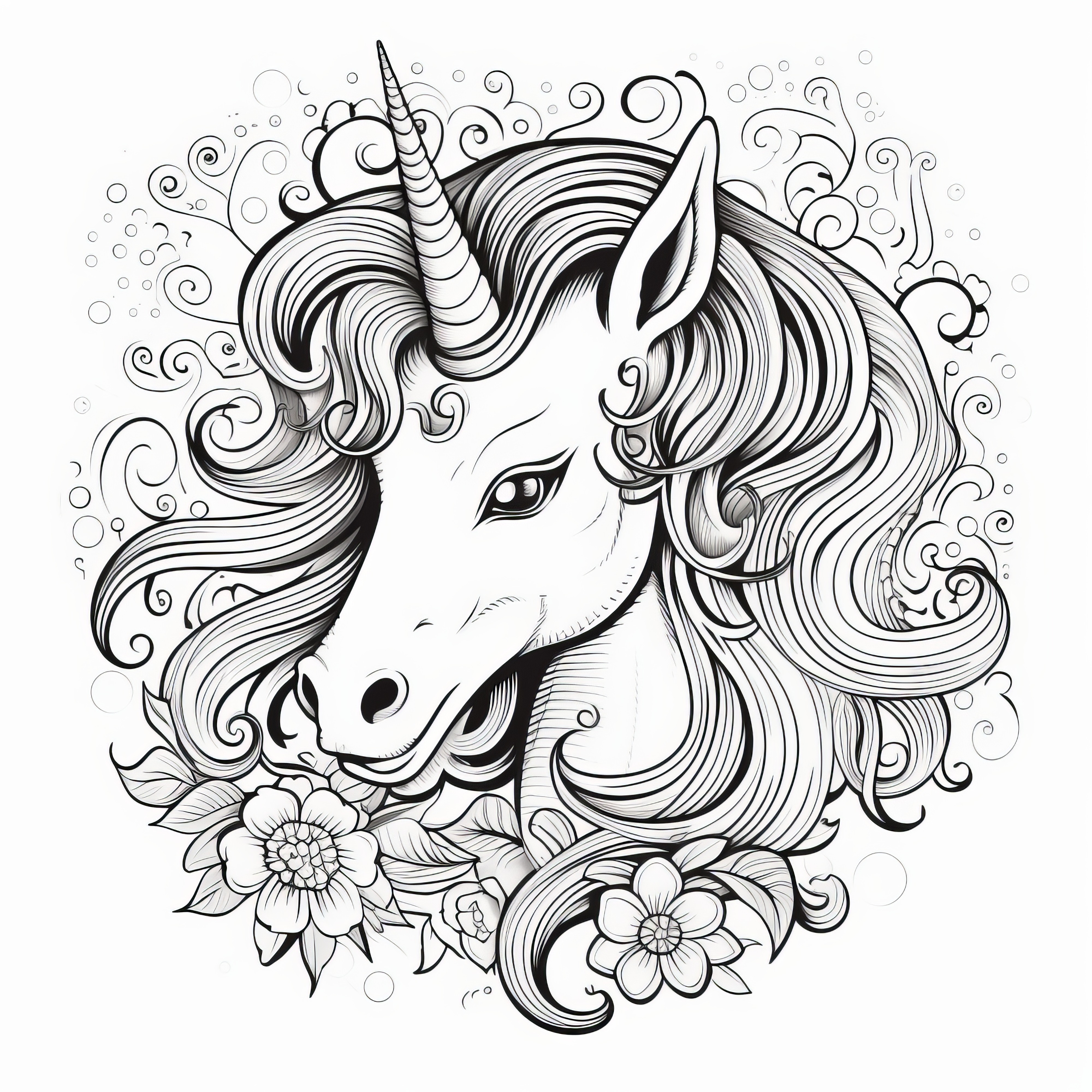 Portrait de licorne florale : coloriage gratuit à télécharger