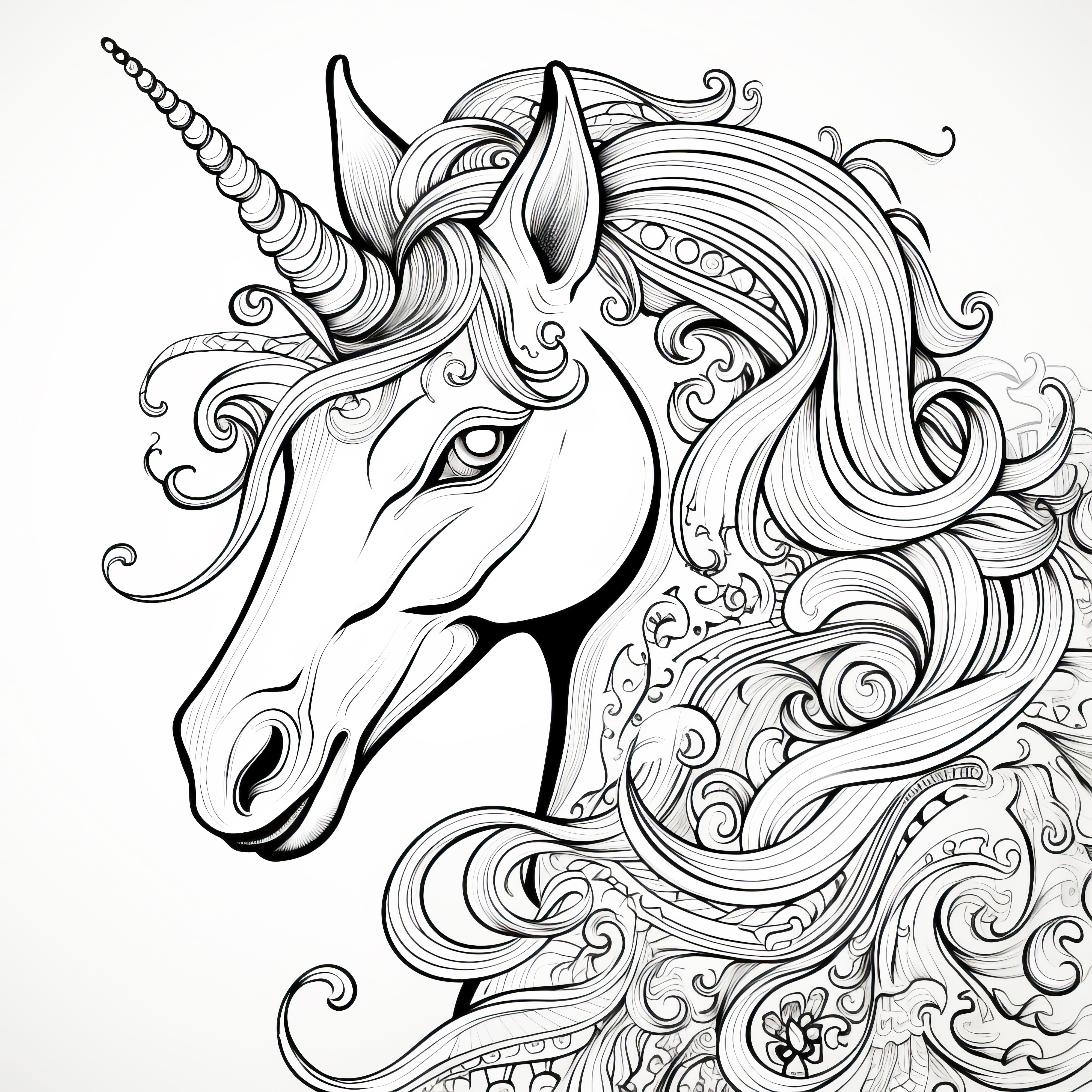 Portrait de licorne artistique en tant que modèle de coloriage (Gratuit)