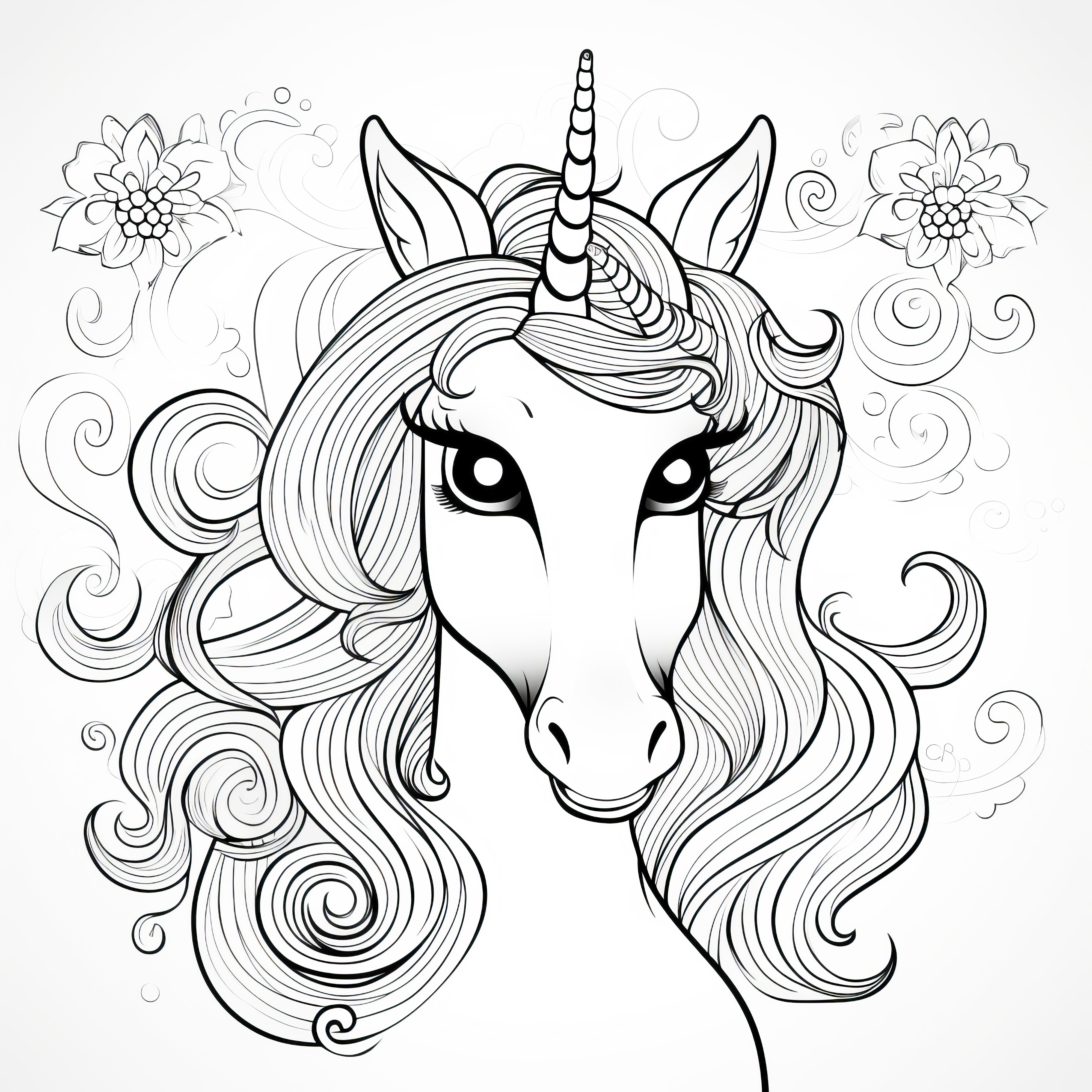 Tête d'une élégante dame licorne : coloriage à télécharger gratuitement