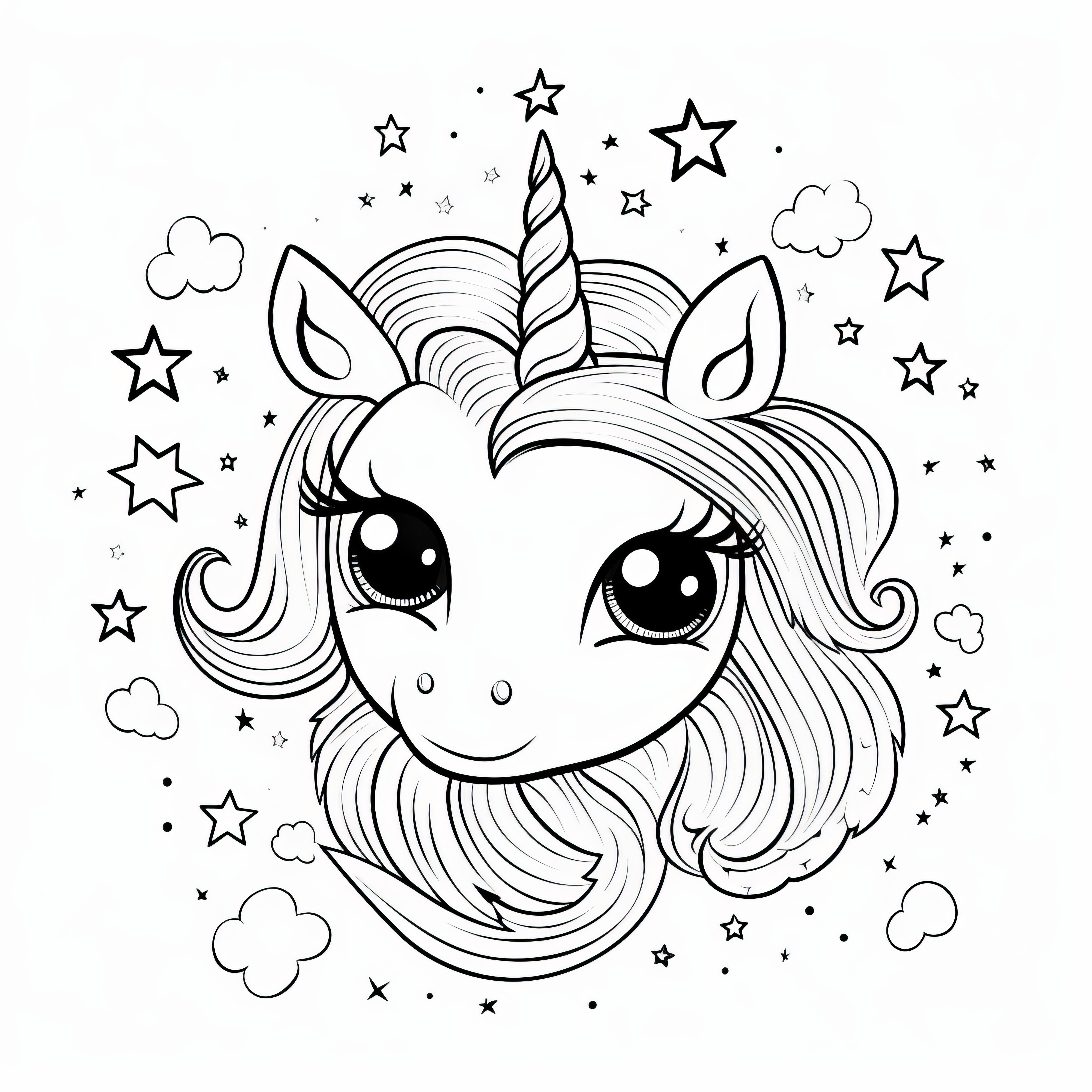 Cabeza de unicornio de un unicornio niño: imagen para imprimir (gratis)