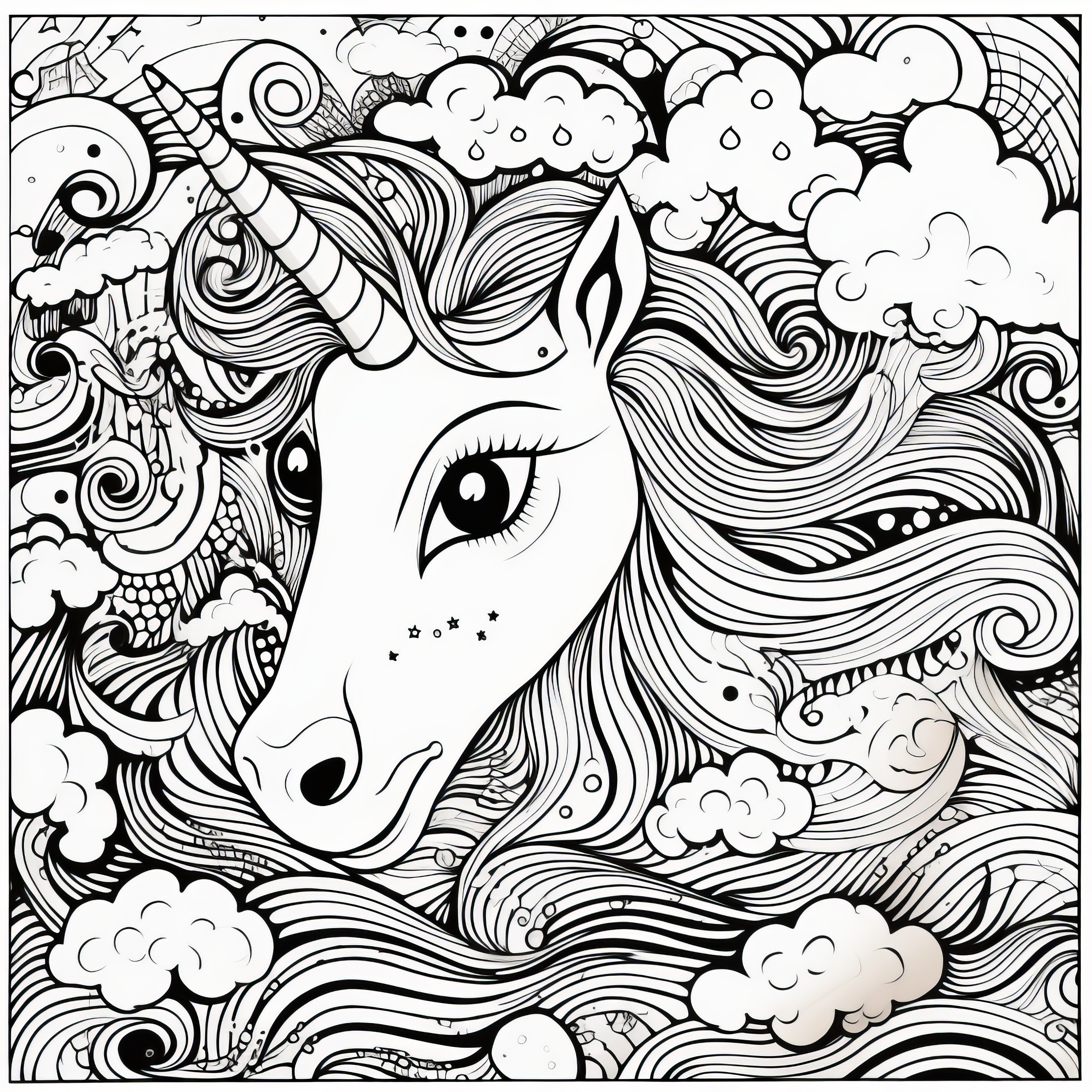 Tête de licorne magique : Coloriage gratuit à télécharger (Gratuit)