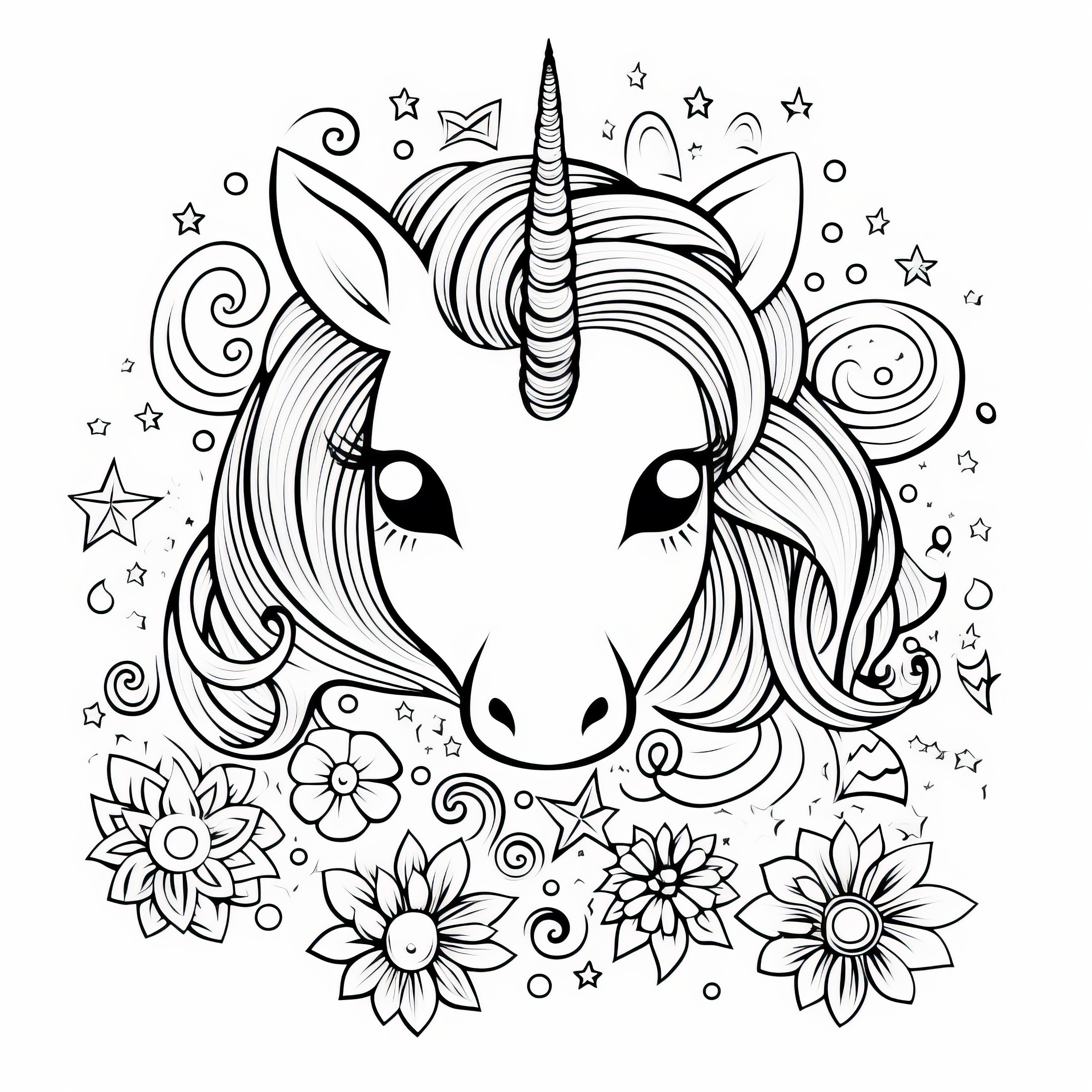 Tête de poney-licorne mignonne : Coloriage pour enfants (Gratuit)