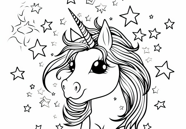 Tête de licorne mignonne comme motif à colorier (Gratuit)