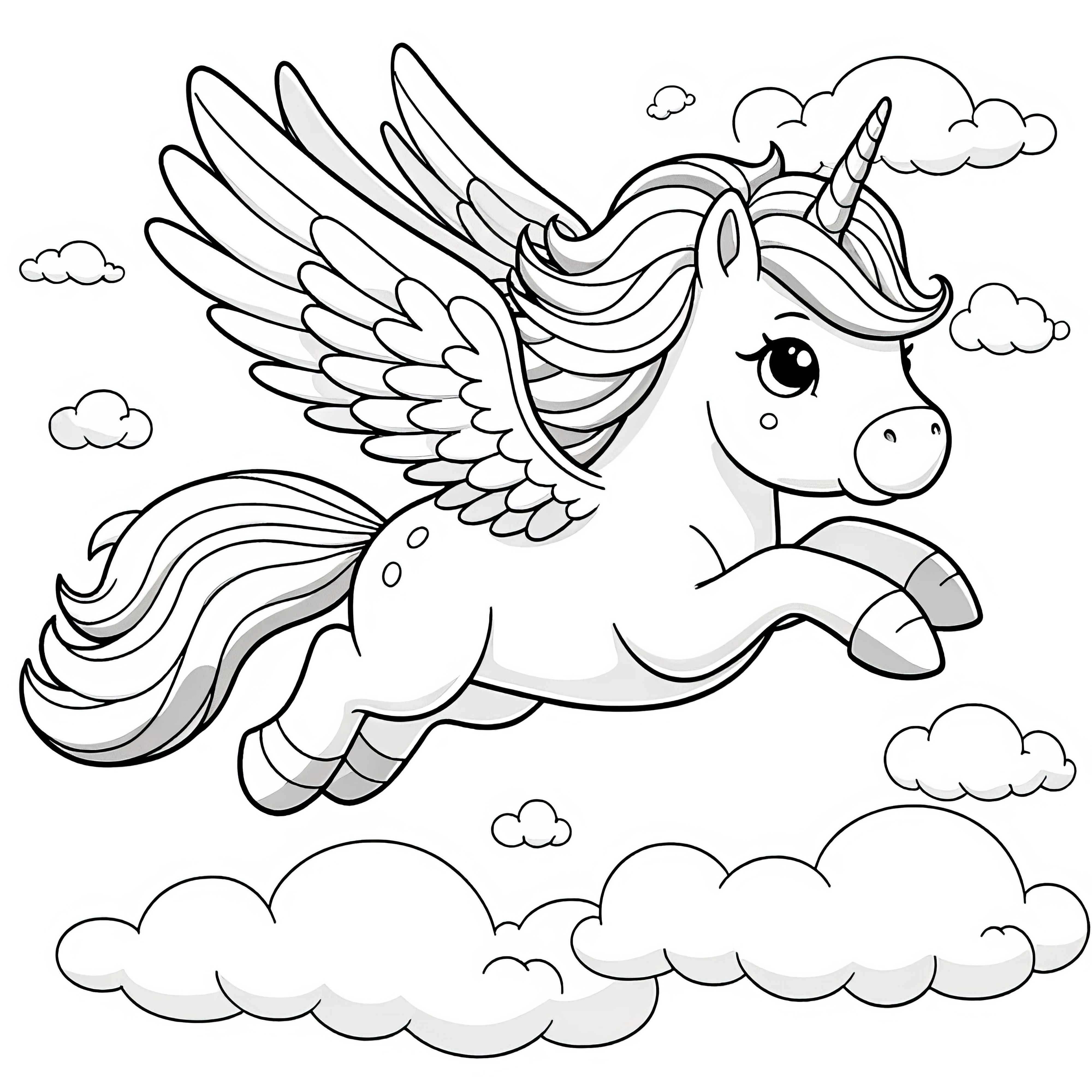 Coloriage simple : Licorne-Pégase pour enfants (Gratuit)