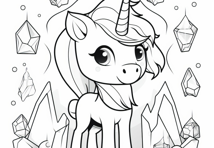 Licorne avec des diamants : Coloriage gratuit à télécharger