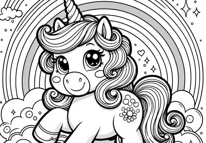 Unicorn under rainbow: Coloring picture for children (Free)