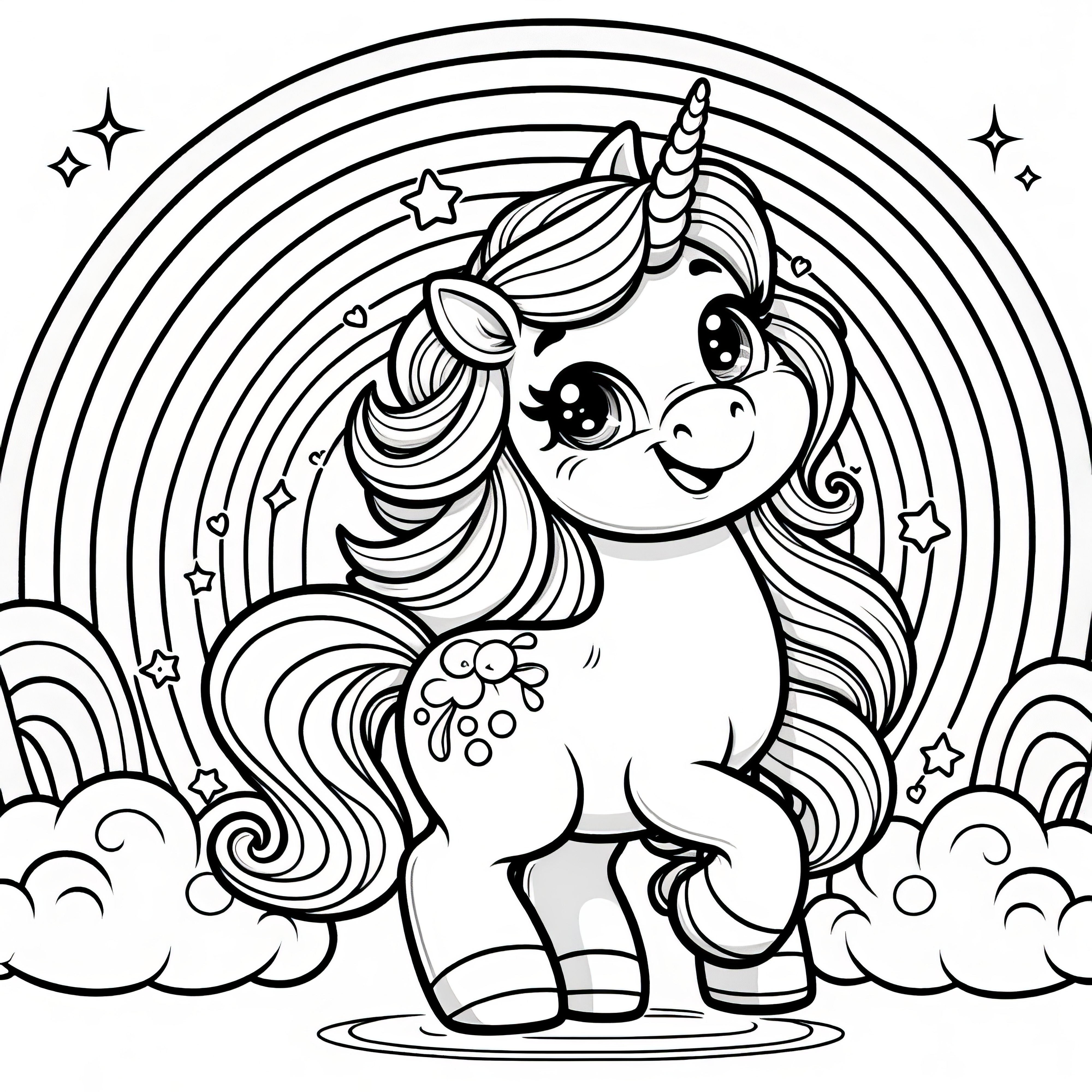 Happy unicorn with rainbow as coloring page (Free) 