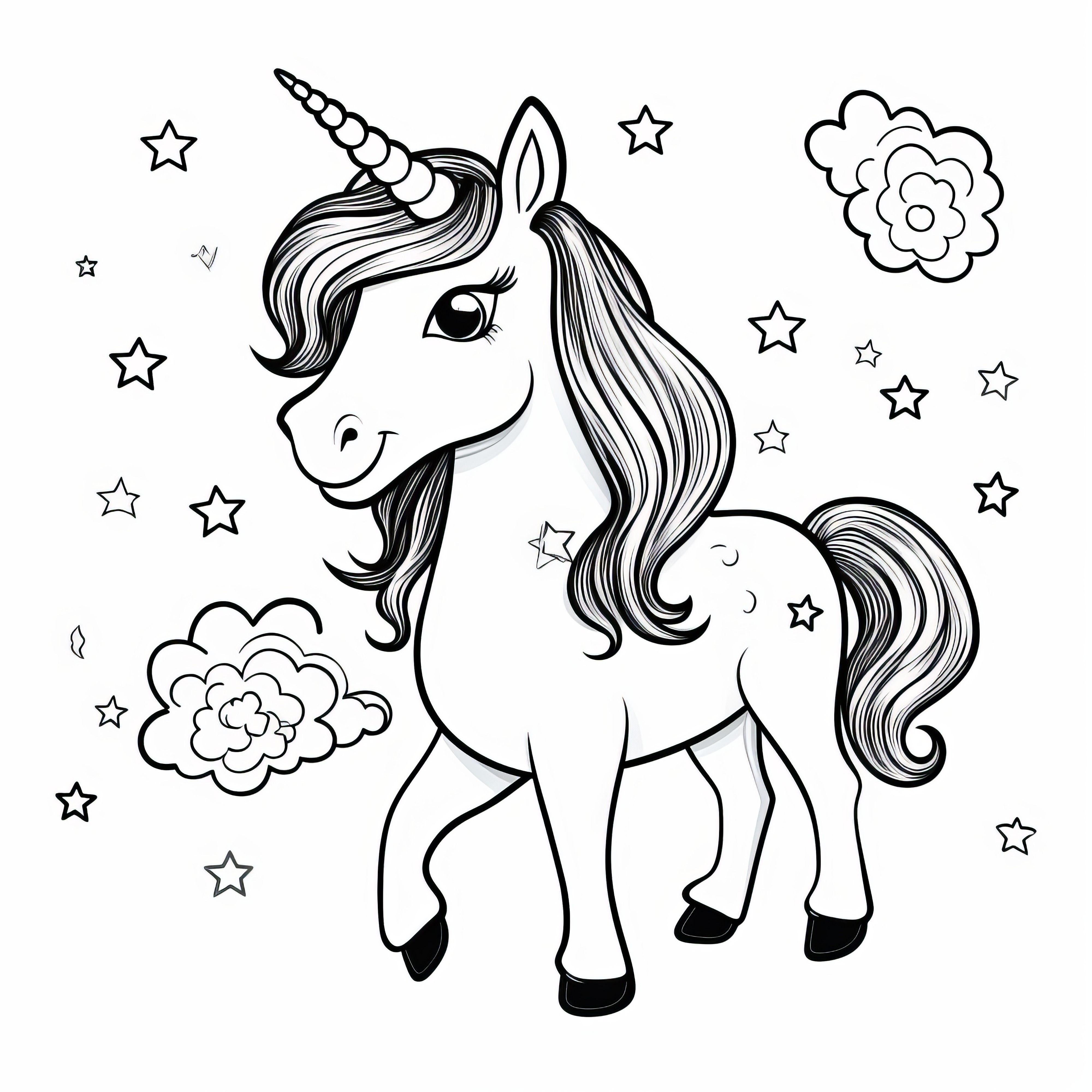 Unicorn with stars: Simple coloring picture (free)