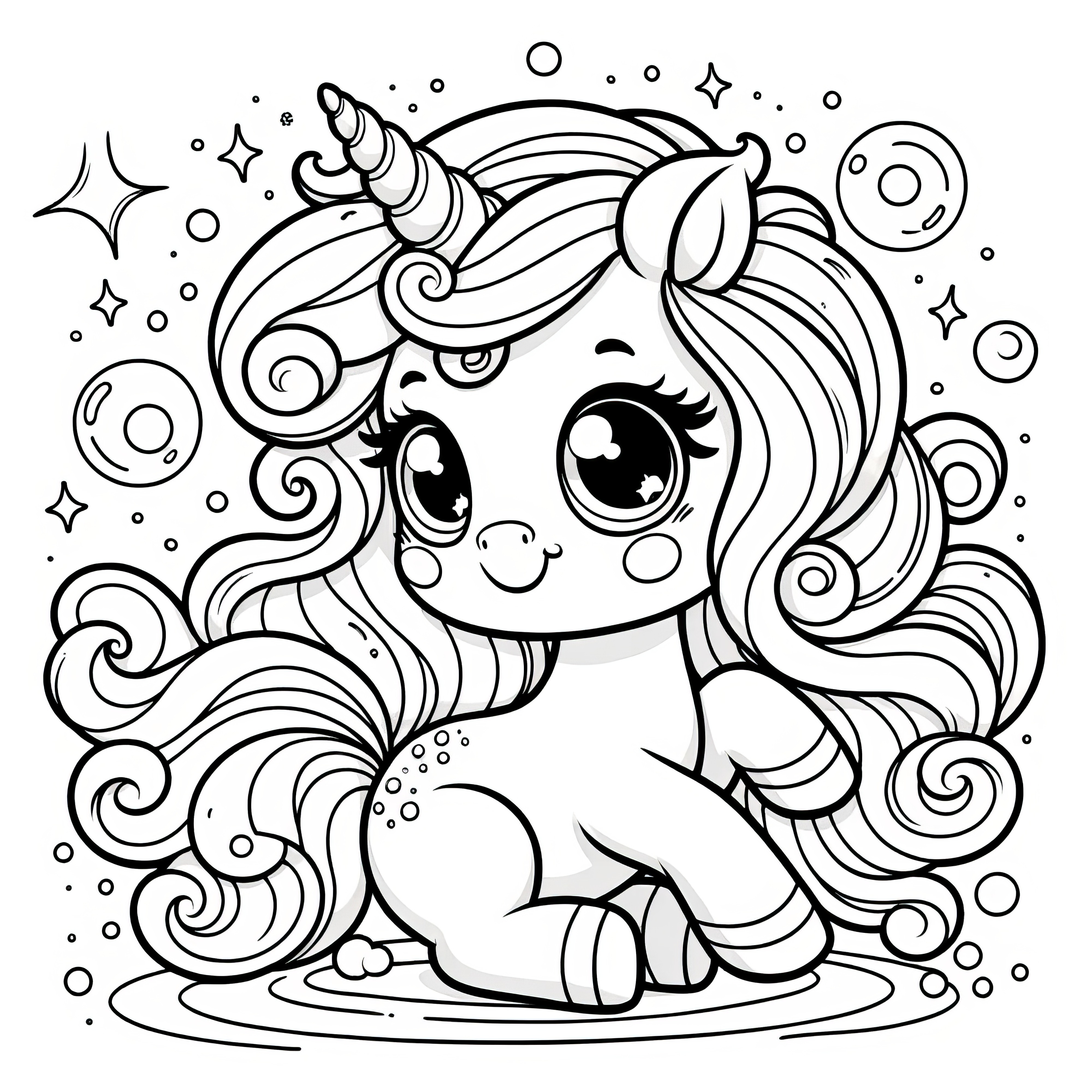 Cute unicorn with stars: Free coloring picture for download