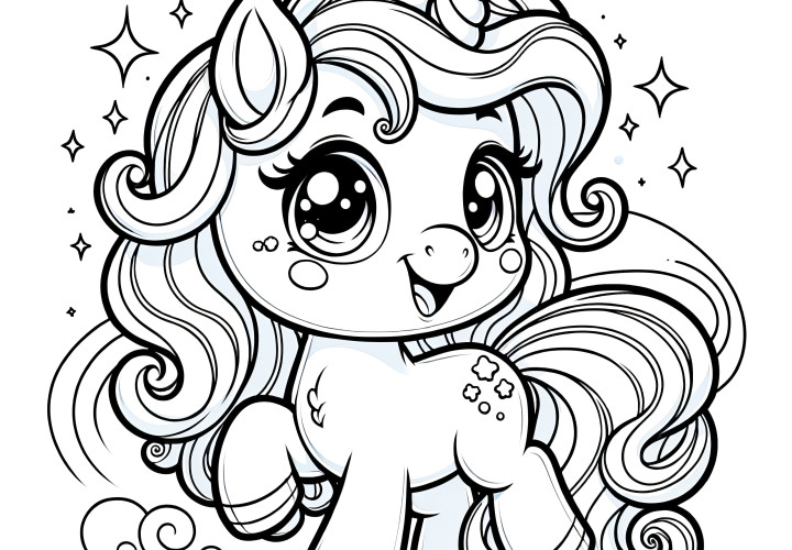 Fantastic unicorn with stars as a coloring page (free)