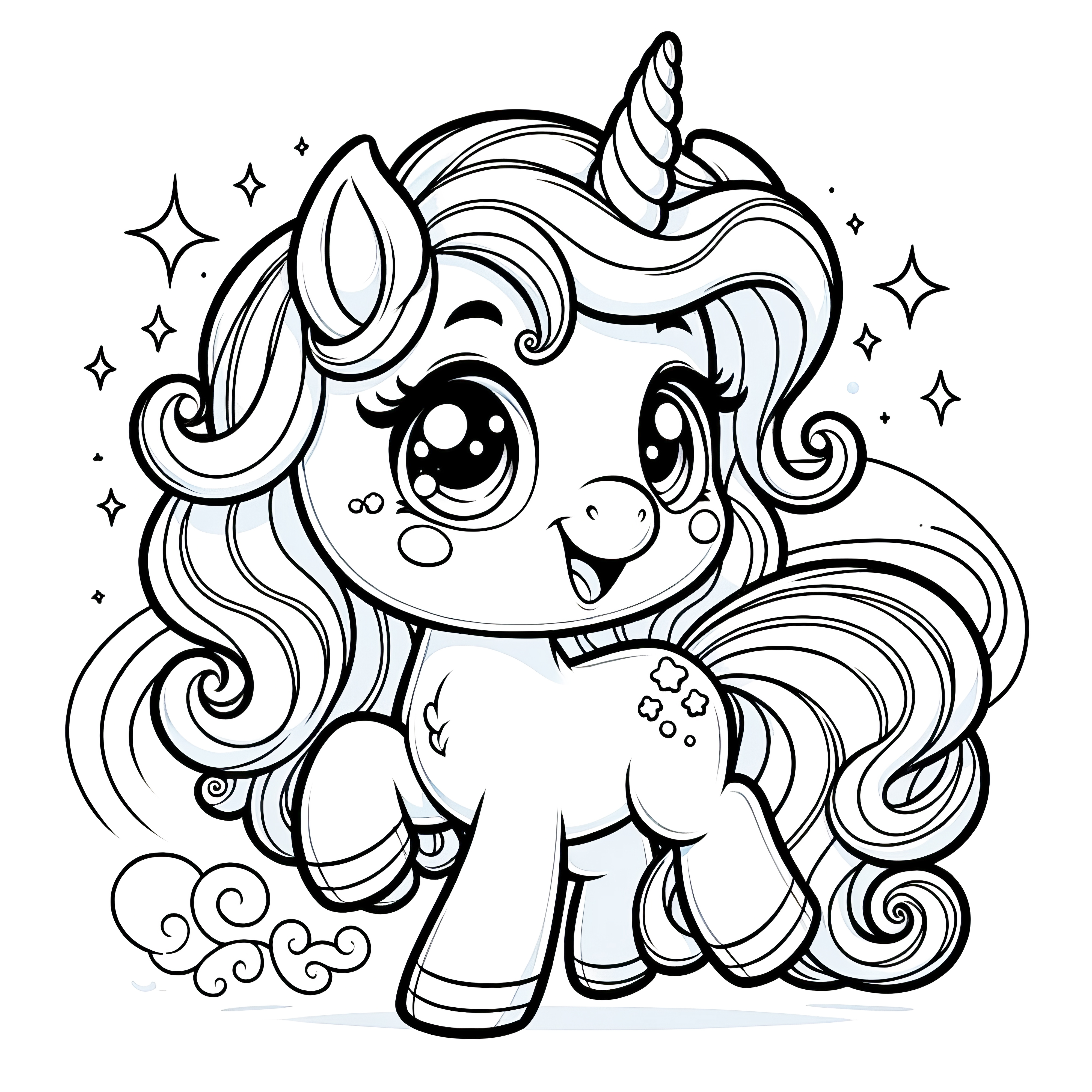 Fantastic unicorn with stars as coloring page (Free)