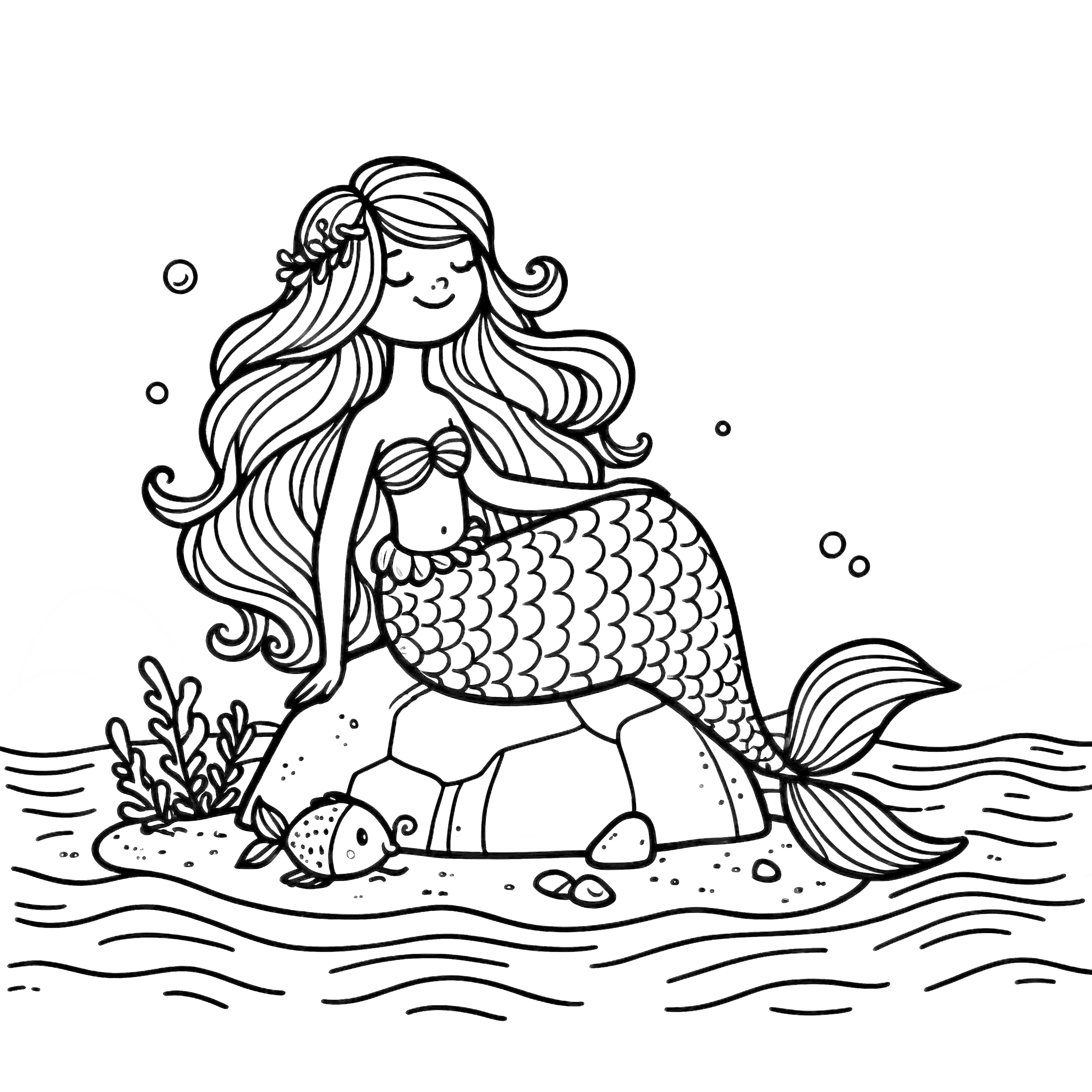 Sirena en un dibujo para colorear sobre rocas