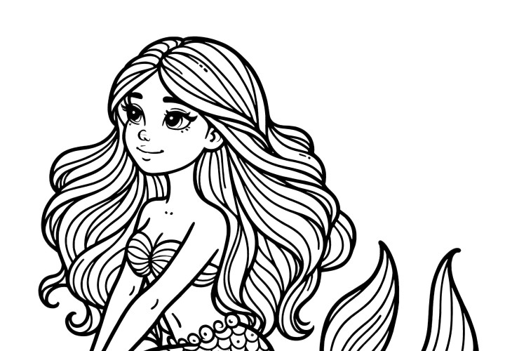 Hermosa sirena como motivo individual: dibujo para colorear gratis