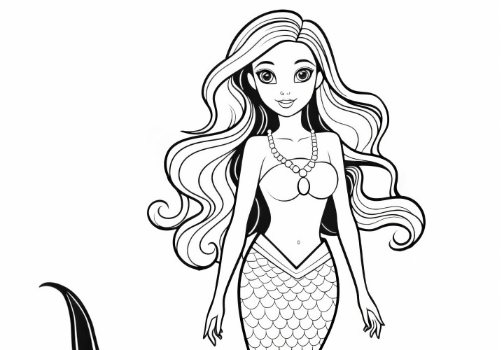 Hermosa sirena: dibujo para colorear para descargar (gratis)