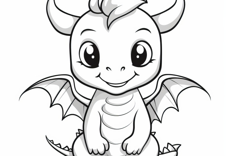 Doux dragon : Coloriage simple pour enfants (Gratuit)