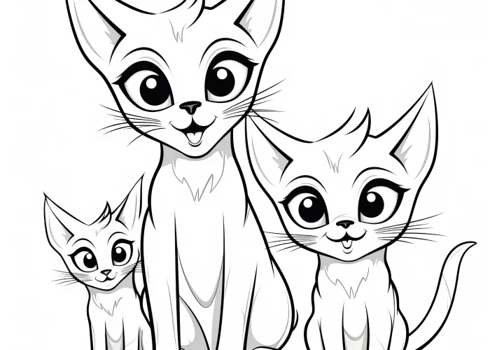 Tres gatos traviesos: imagen para colorear gratis