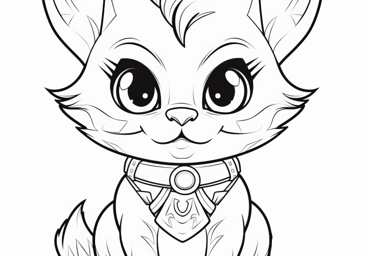 Chat effronté avec un collier : coloriage à télécharger gratuitement